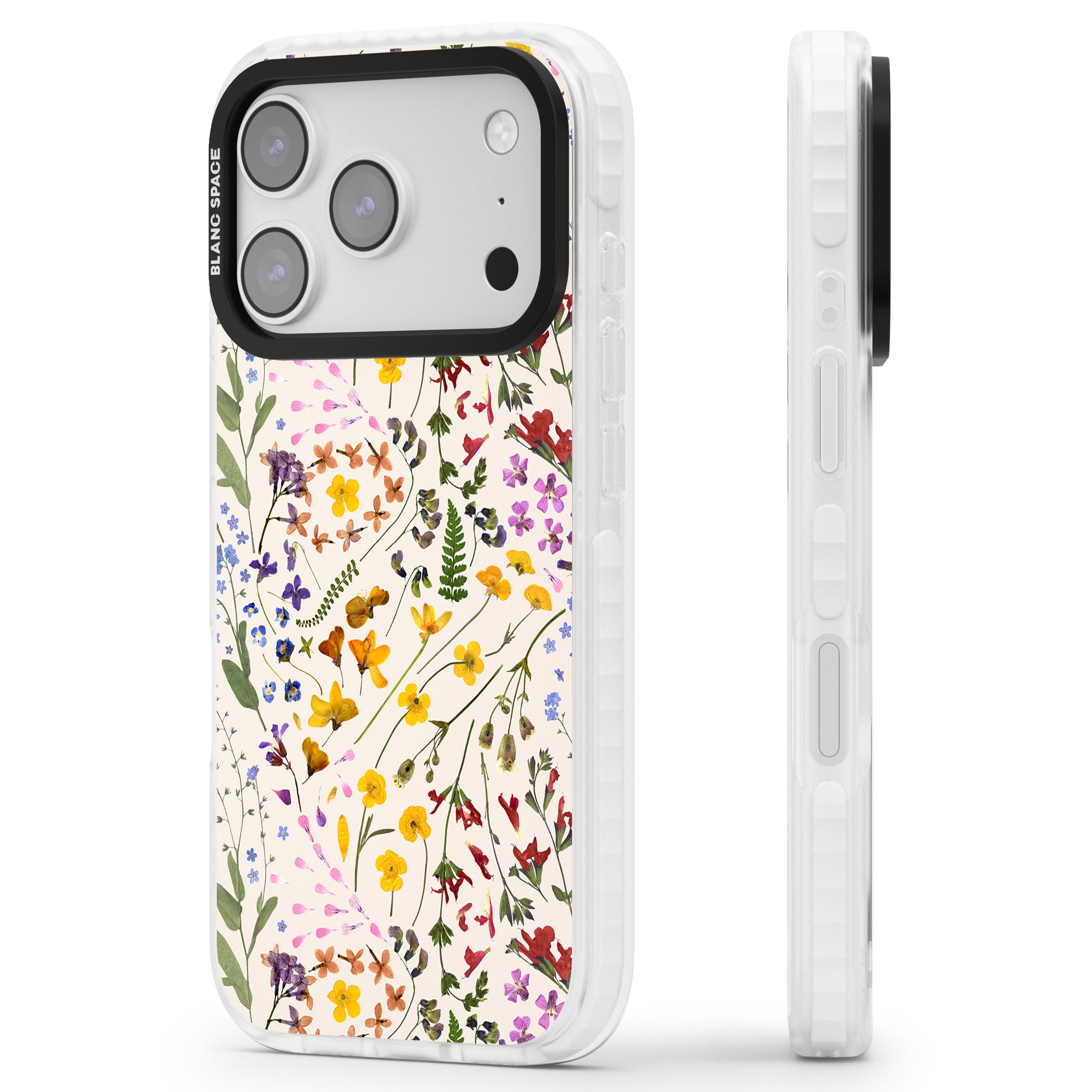 Wildflower Bouquet Cream iPhone 17 Pro Impact Clear Phone Case Side Profile
