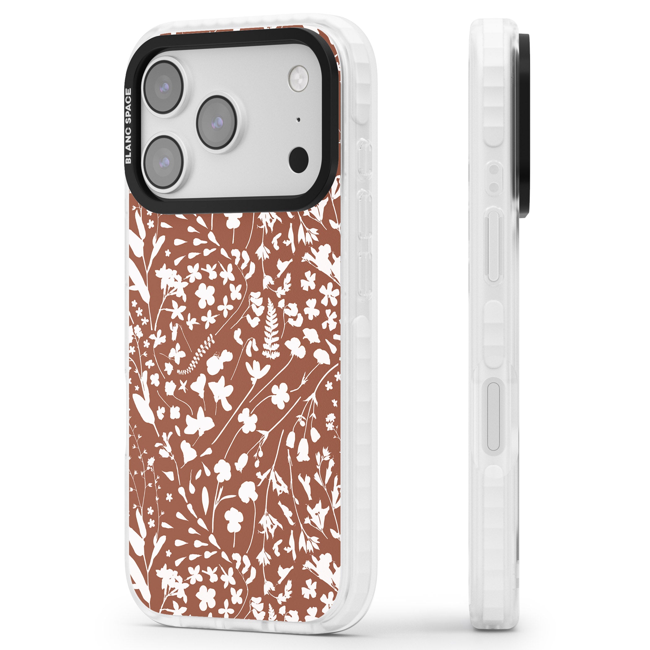 Wildflower Cluster On Terracotta iPhone 17 Pro Impact Clear Phone Case Side Profile