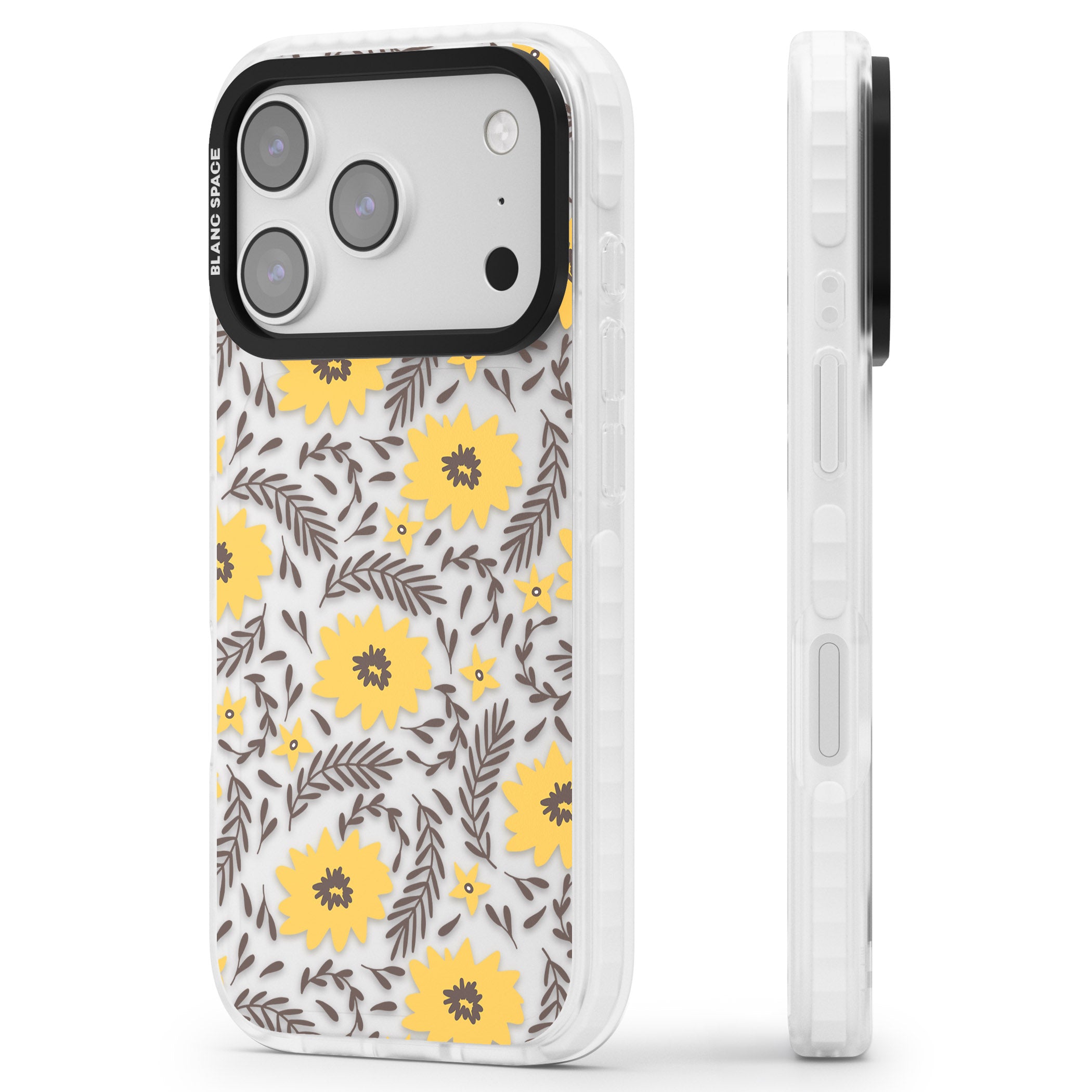 Yellow Blossoms Floral iPhone 17 Pro Impact Clear Phone Case Side Profile