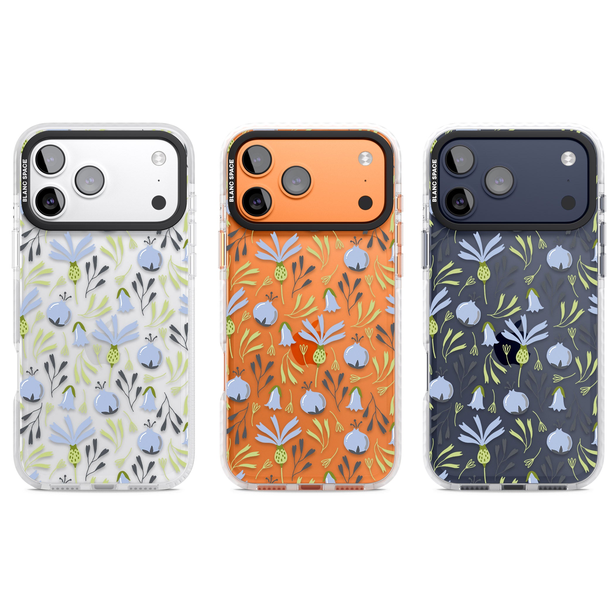 Blue Flora Bloom iPhone 17 Pro Impact Clear Phone Case APT Impact Protection