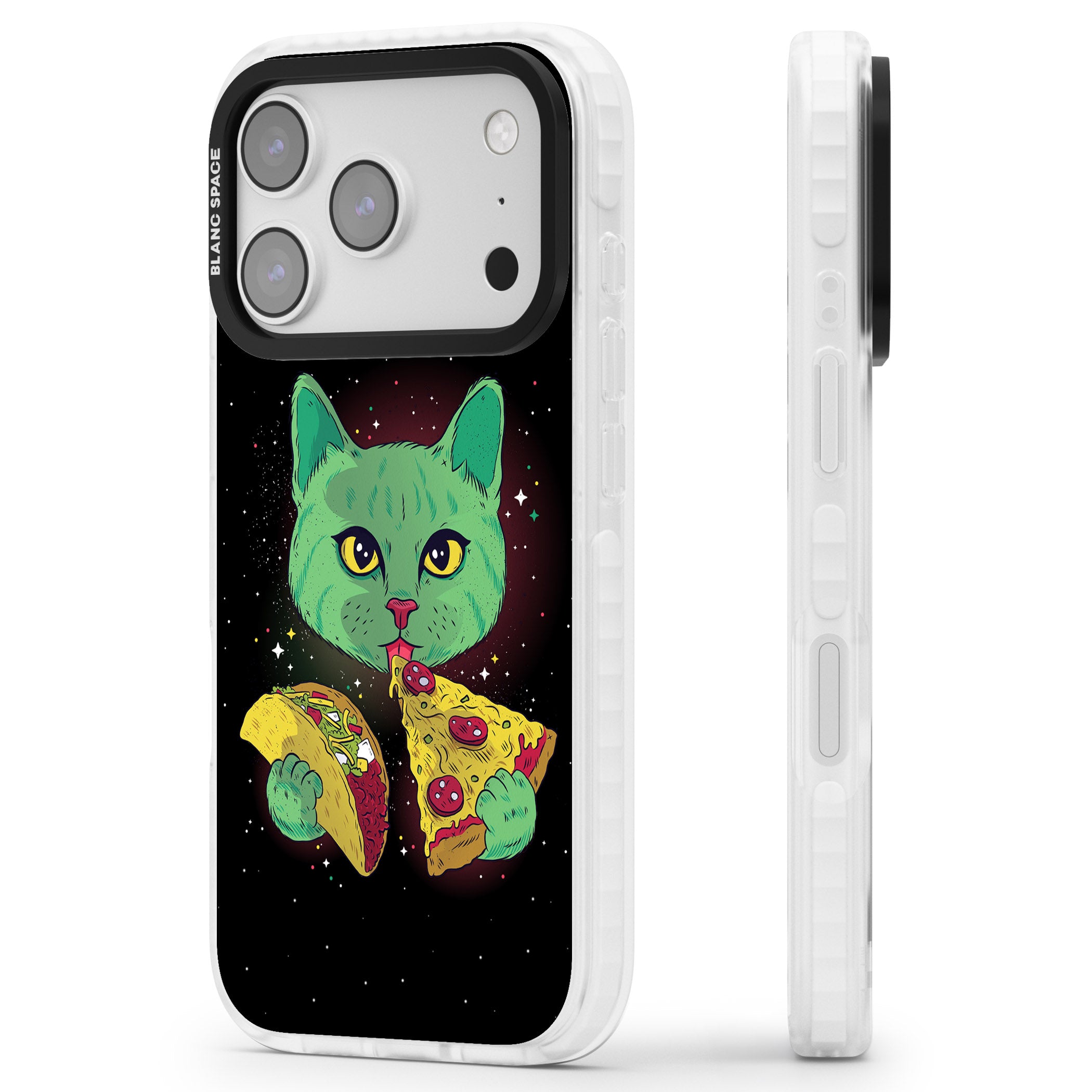 Pizza Purr iPhone 17 Pro Impact Clear Phone Case Side Profile