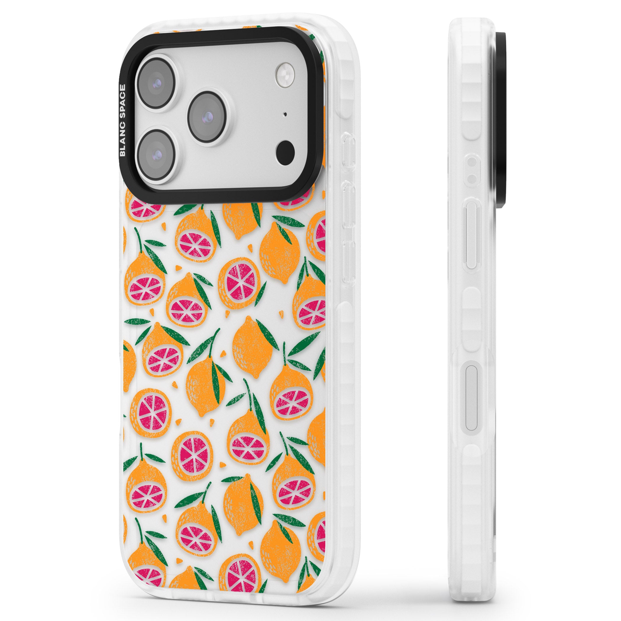 Blood Orange Fruit Pattern Transparent iPhone 17 Pro Impact Clear Phone Case Side Profile