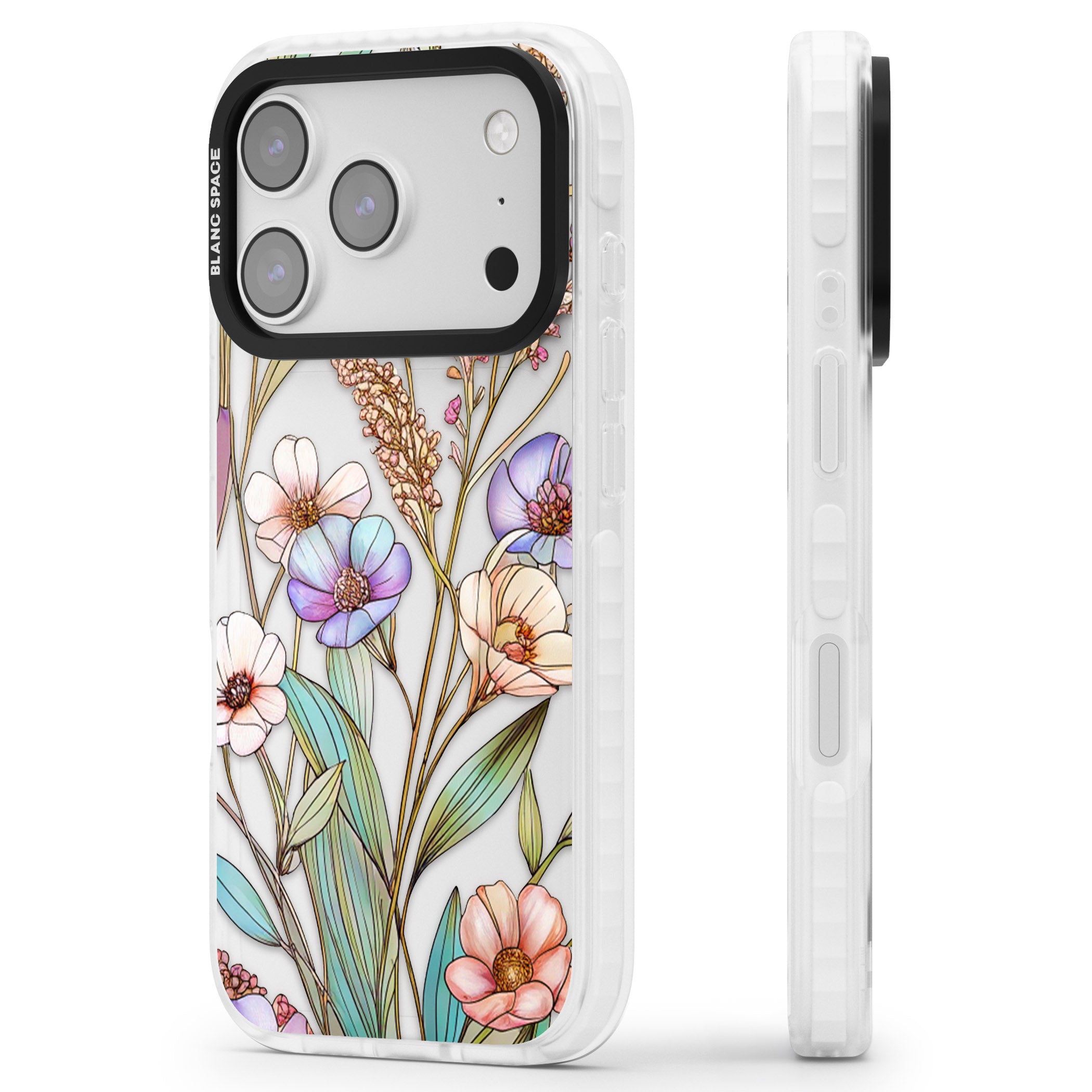 Glass Summer Flowers iPhone 17 Pro Impact Clear Phone Case Side Profile