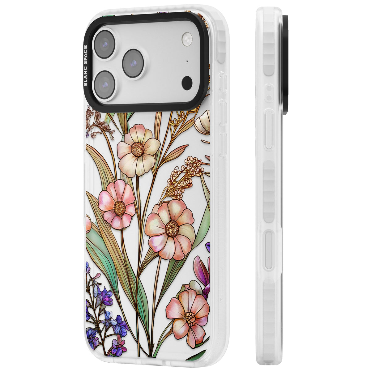 Glass Spring Flowers iPhone 17 Pro Max Impact Clear Phone Case side