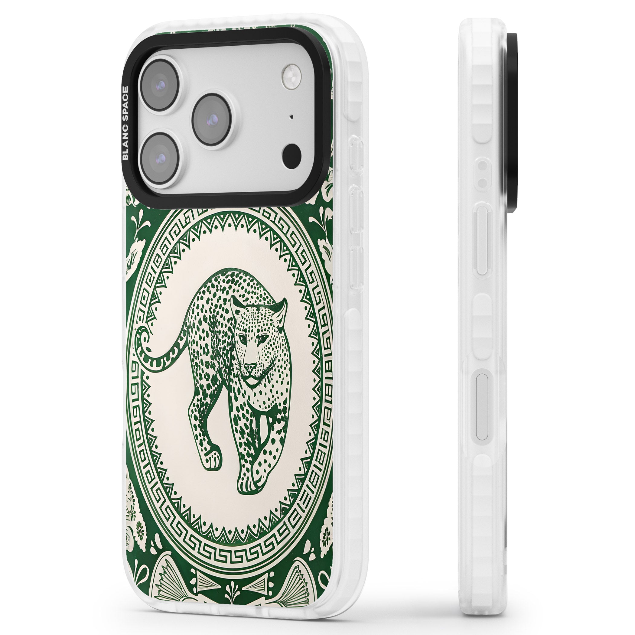 Green Leopard iPhone 17 Pro Impact Clear Phone Case Side Profile