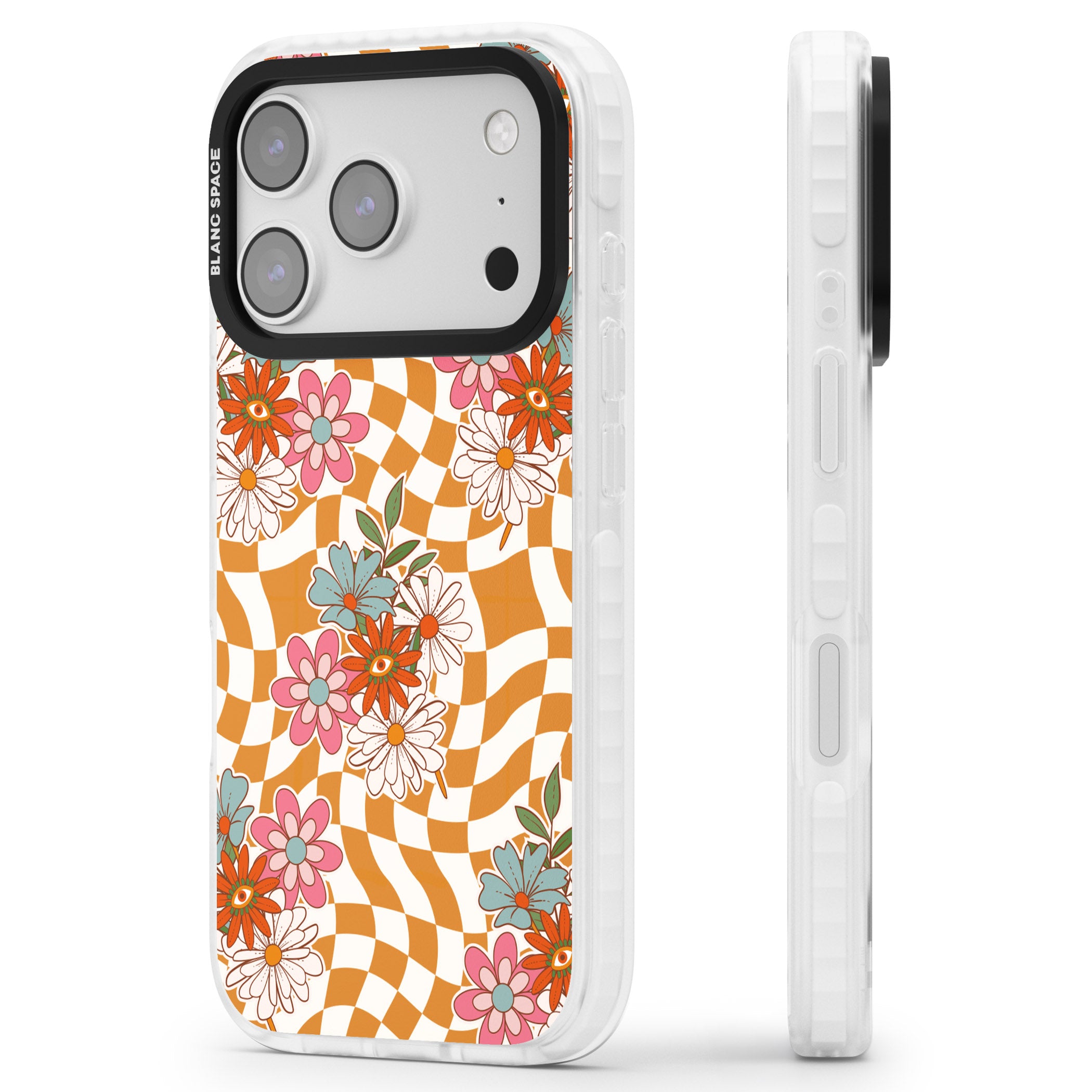 Wavy Checked Bloom iPhone 17 Pro Impact Clear Phone Case Side Profile
