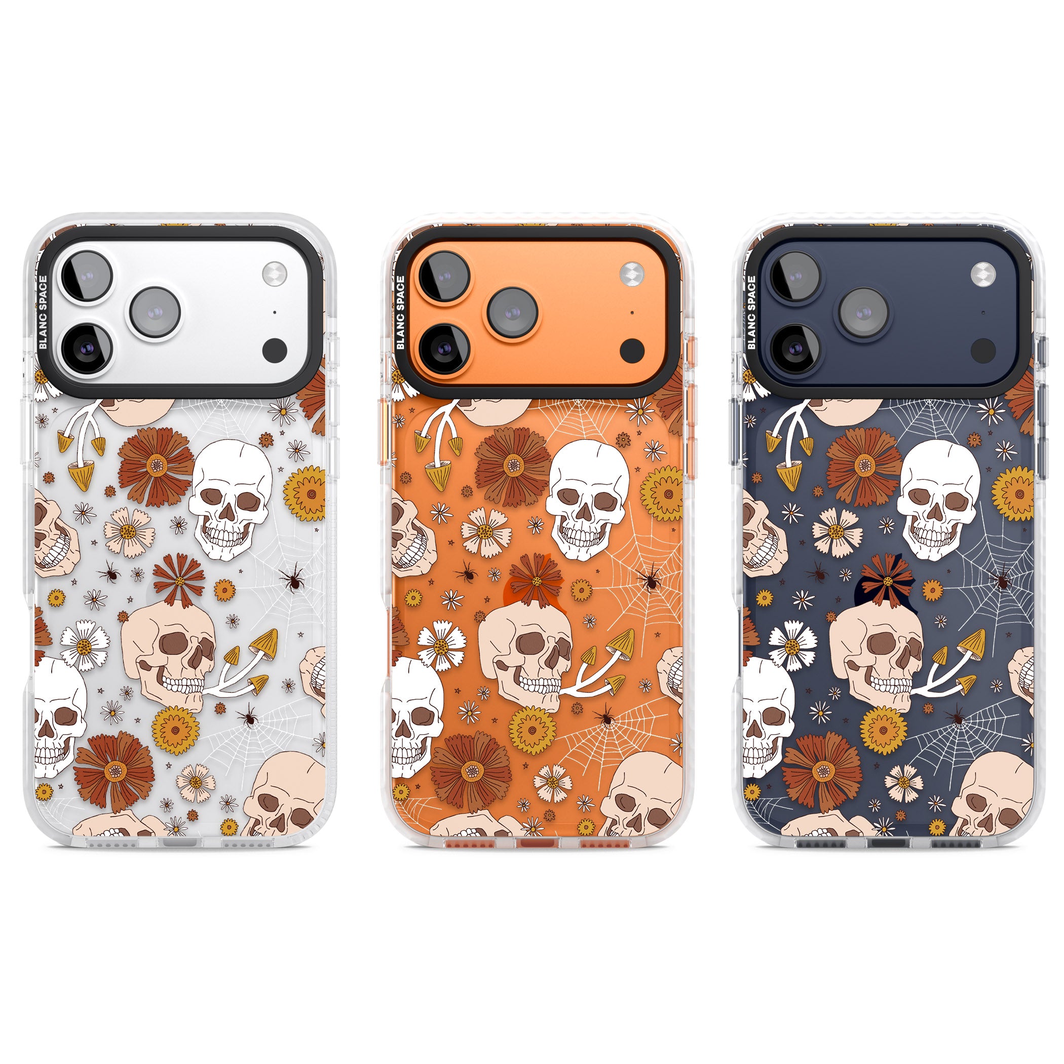 Halloween Skulls And Flowers iPhone 17 Pro Impact Clear Phone Case APT Impact Protection