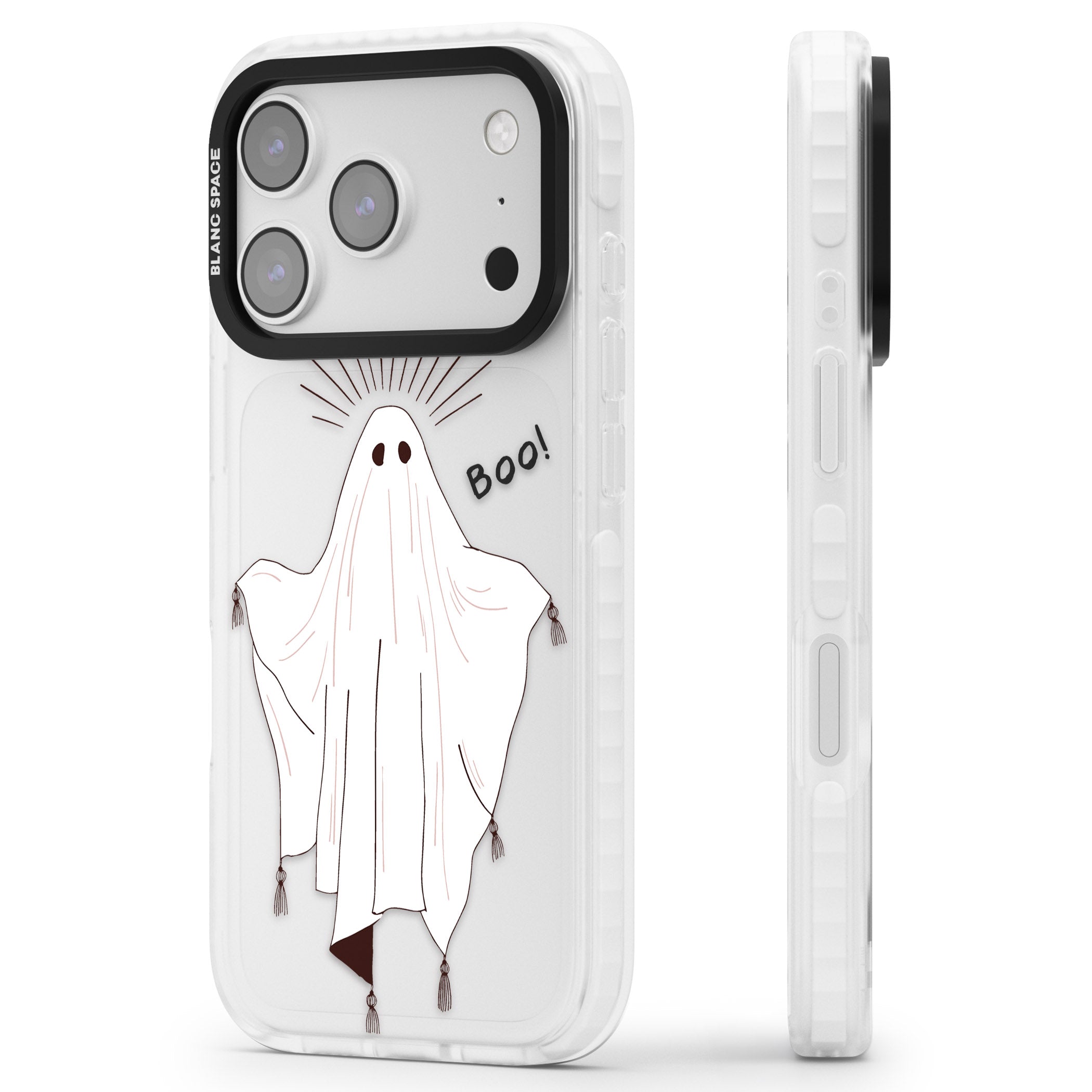Boo! iPhone 17 Pro Impact Clear Phone Case Side Profile