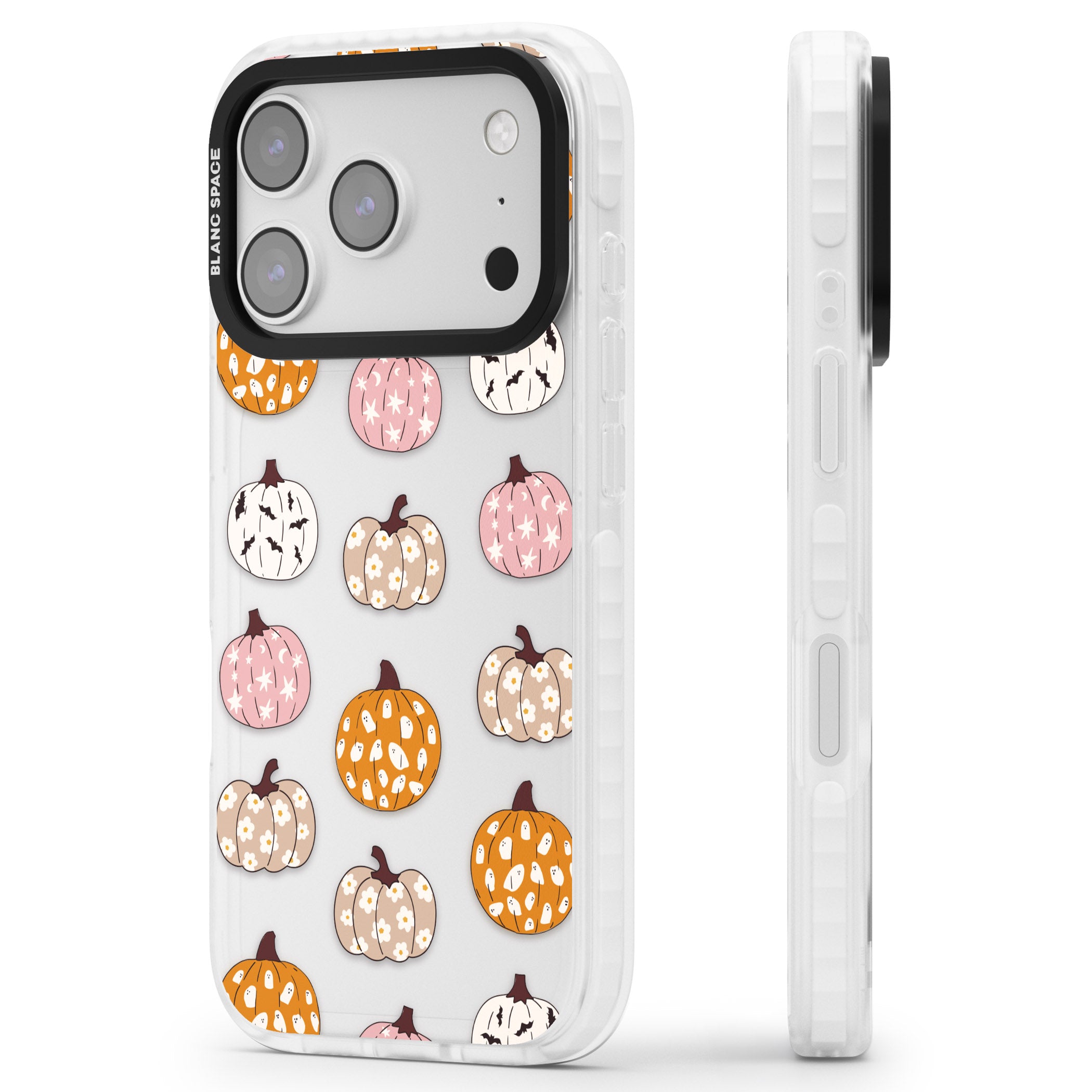 Floral Pumpkins iPhone 17 Pro Impact Clear Phone Case Side Profile