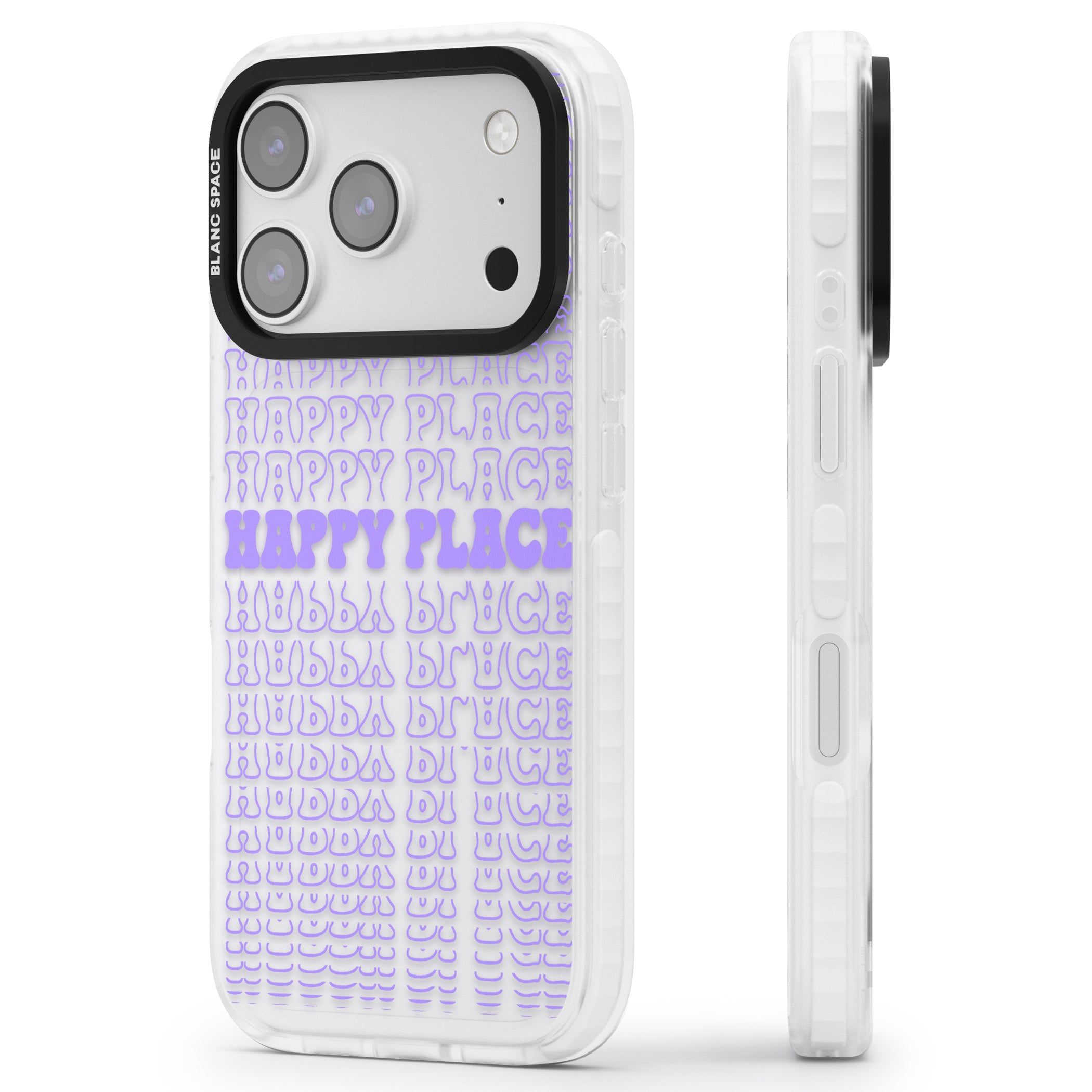 Happy Place (Purple) iPhone 17 Pro Impact Clear Phone Case Side Profile