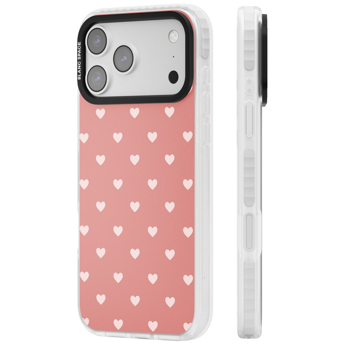 Small Heart Pattern: Pink iPhone 17 Pro Max Impact Clear Phone Case side