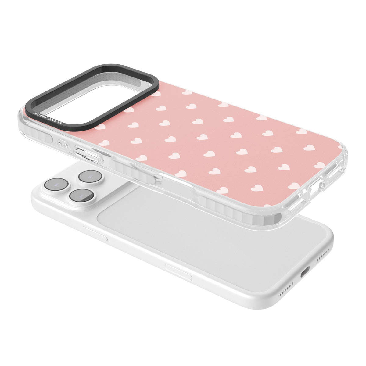 Small Heart Pattern: Pink iPhone 17 Pro Max Impact Clear Phone Case angled