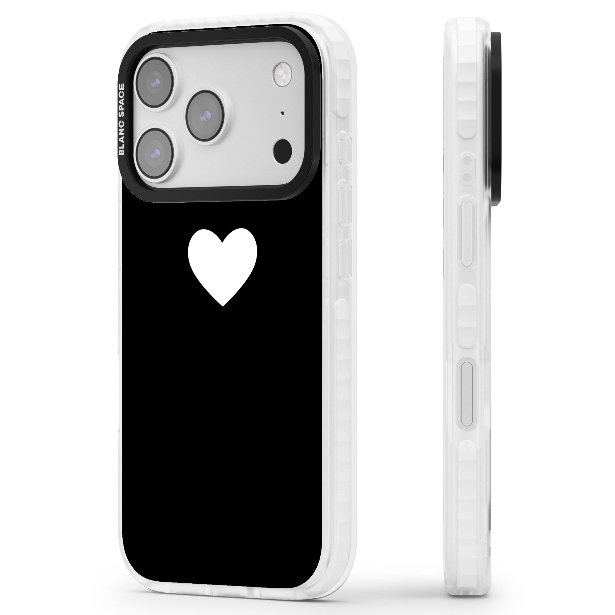 Single Heart Design: White & iPhone 17 Pro Impact Clear Phone Case Side Profile