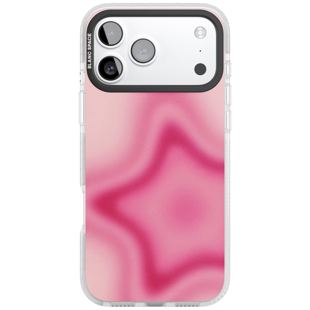 Blush pinkcore iPhone case featuring a blurred fuchsia aura star on a soft pink gradient iPhone 17 Pro Max Impact Clear Phone Case front