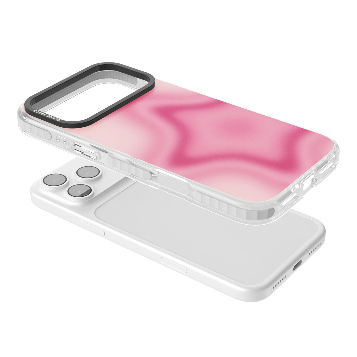 Blush pinkcore iPhone case featuring a blurred fuchsia aura star on a soft pink gradient iPhone 17 Pro Max Impact Clear Phone Case angled