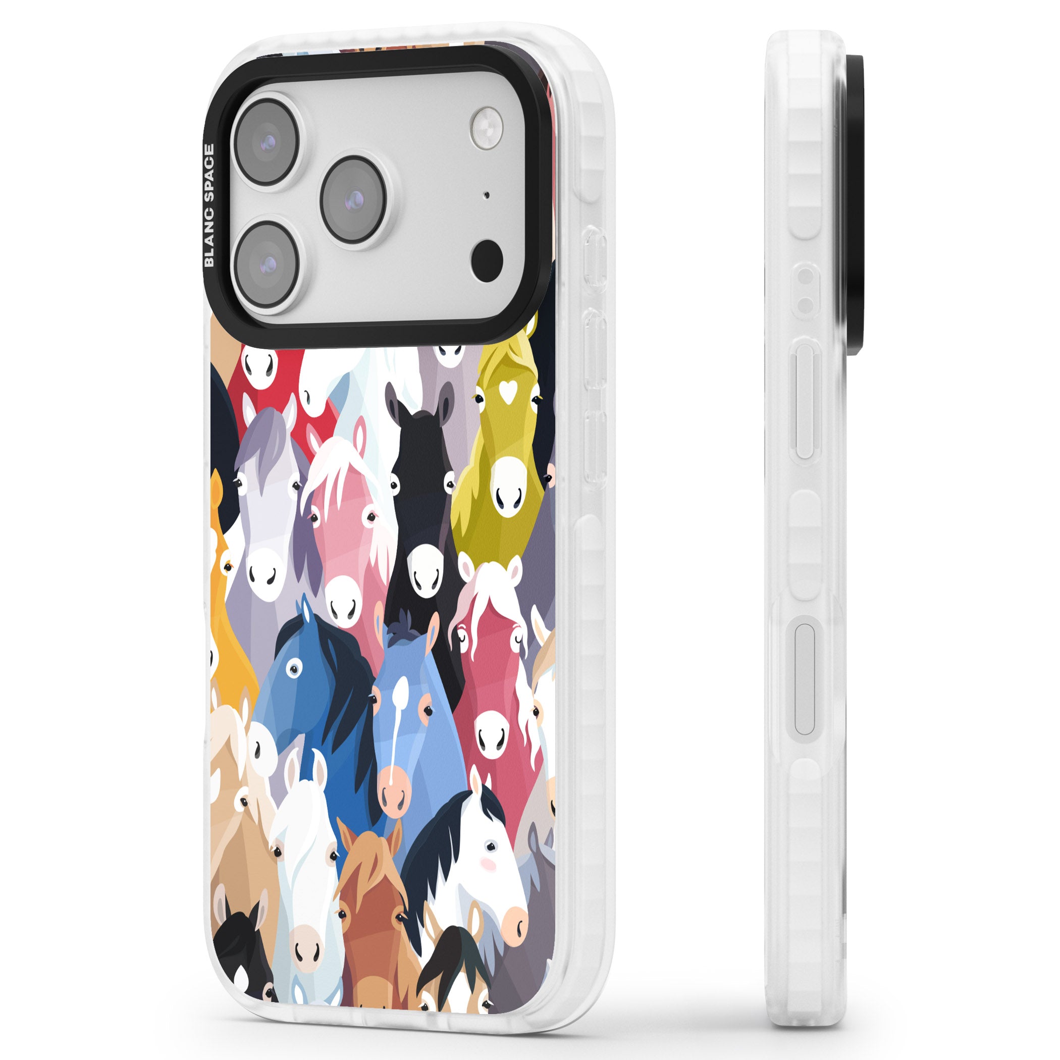 Colourful Horse Pattern iPhone 17 Pro Impact Clear Phone Case Side Profile