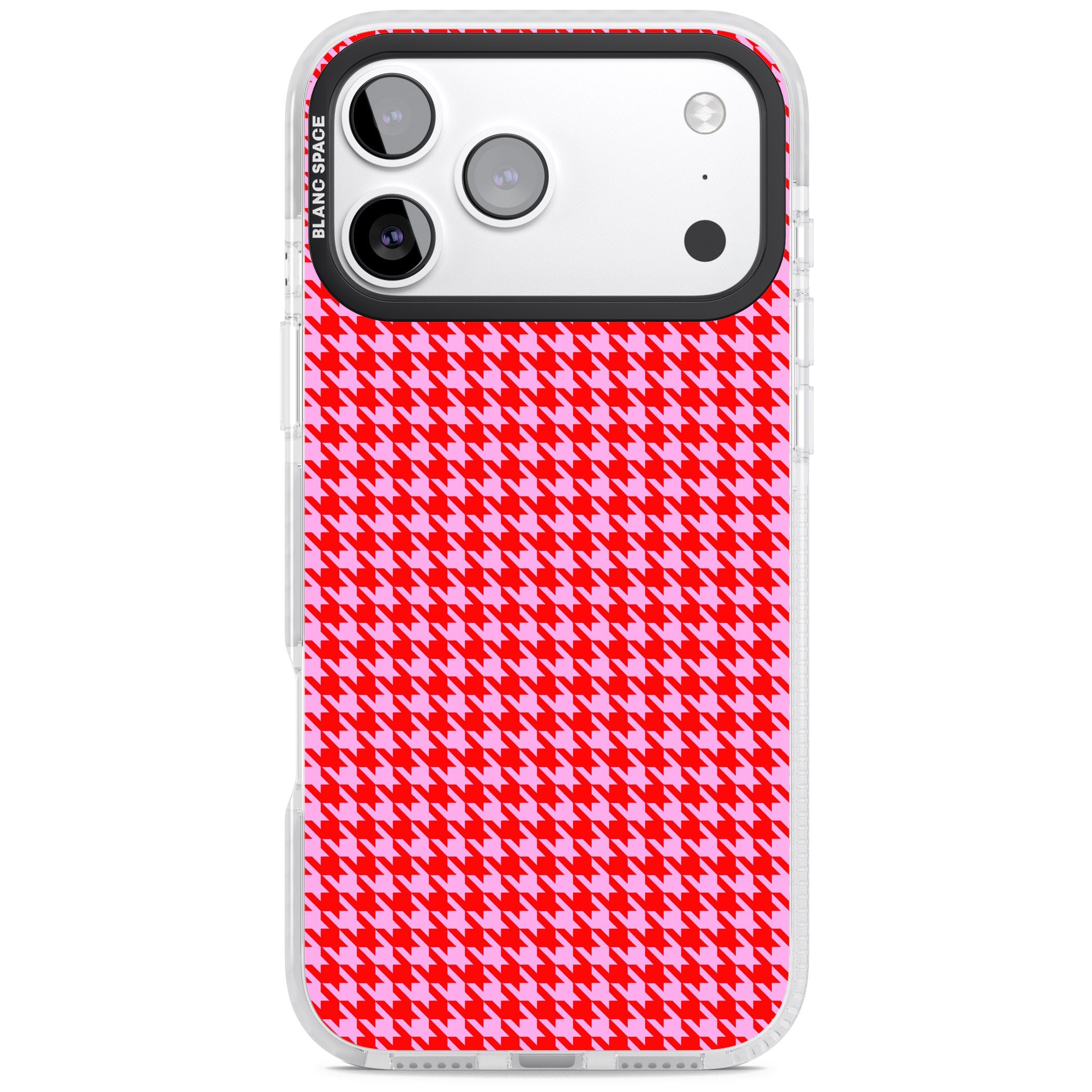 Neon Pink & Red Houndstooth iPhone 17 Pro Impact Clear Phone Case