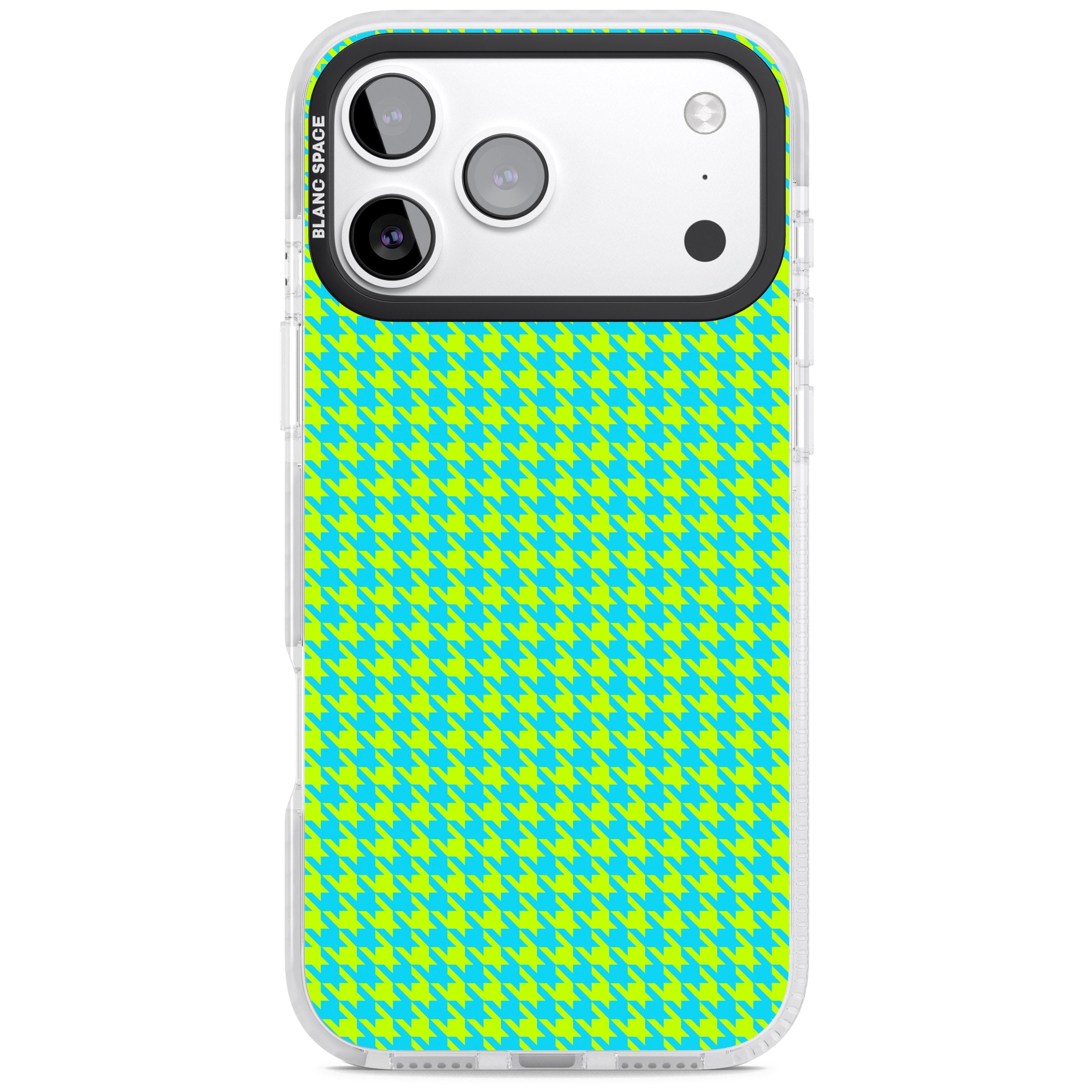 Neon Lime & Turquoise Houndstooth iPhone 17 Pro Impact Clear Phone Case