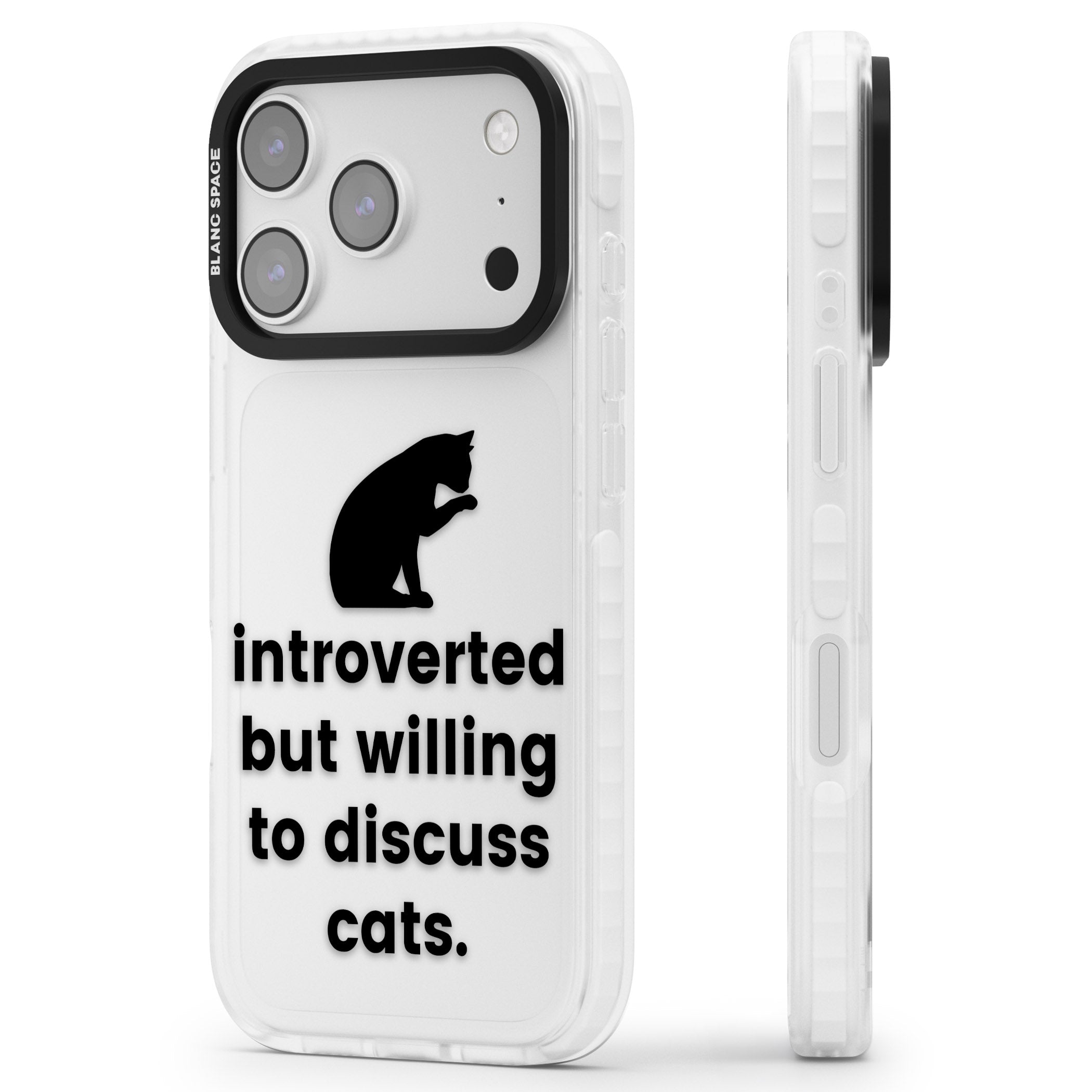 Introverted But Willing To Discuss Cats iPhone 17 Pro Impact Clear Phone Case Side Profile