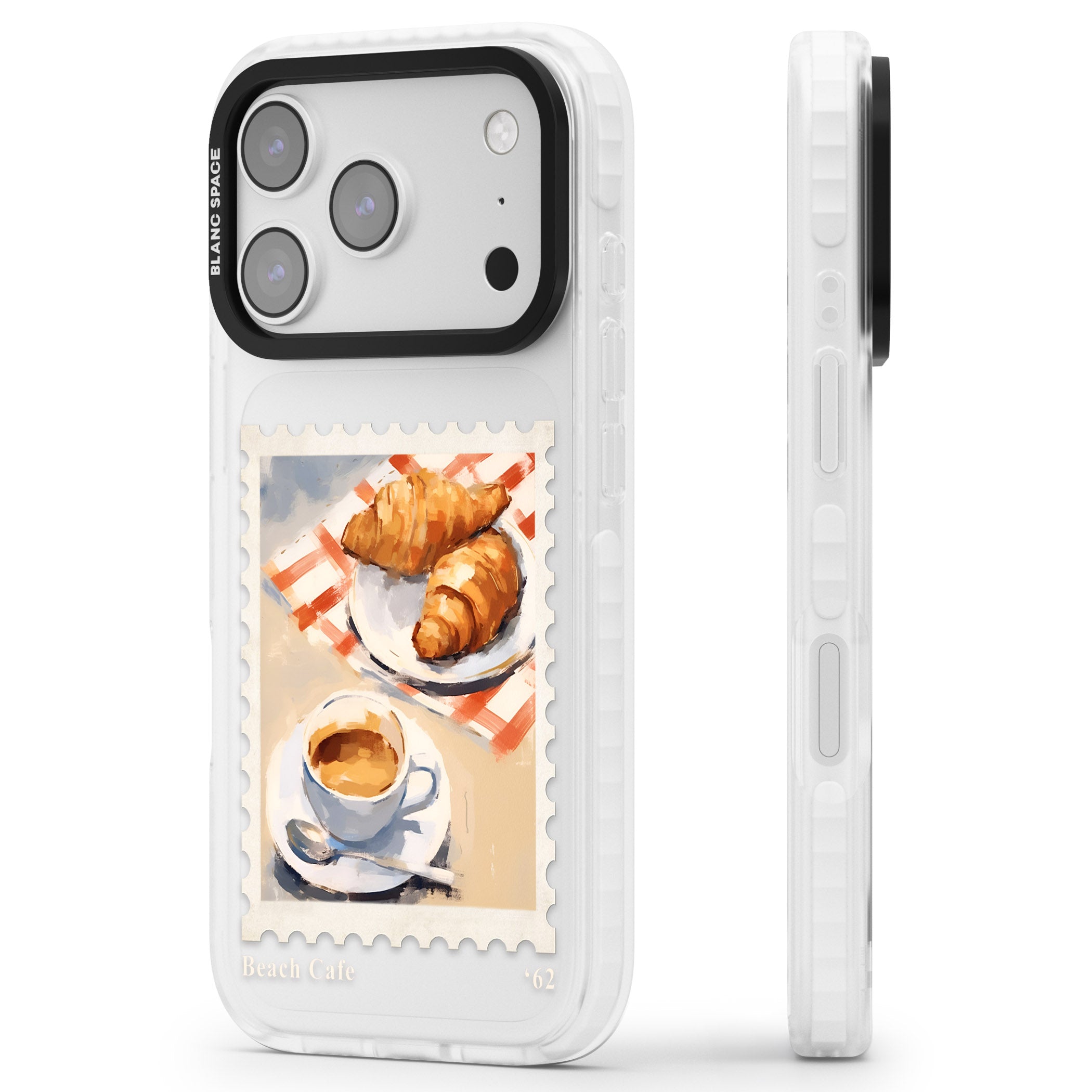 Cafe Stamp iPhone 17 Pro Impact Clear Phone Case Side Profile