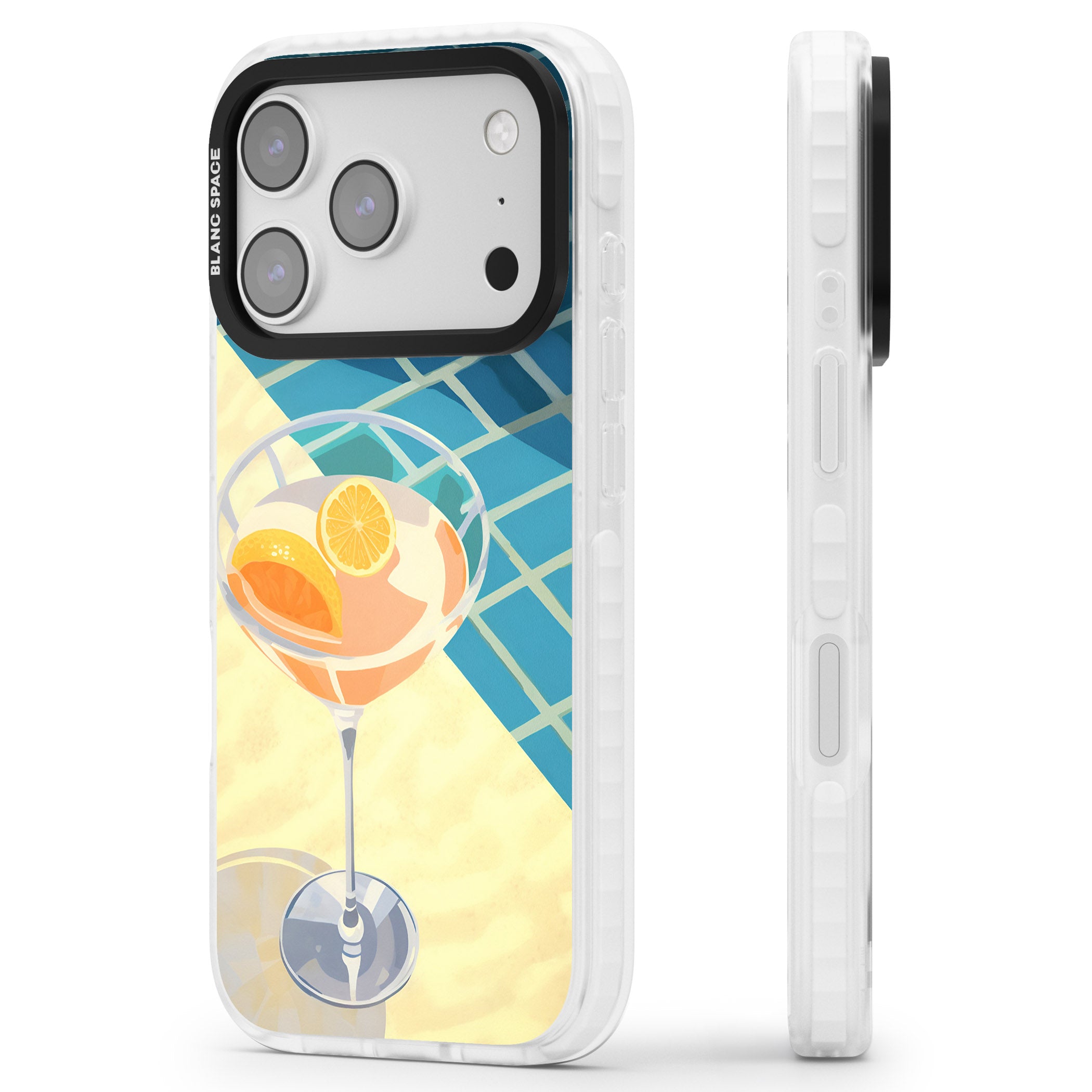 Poolside Citrus Cocktail iPhone 17 Pro Impact Clear Phone Case Side Profile