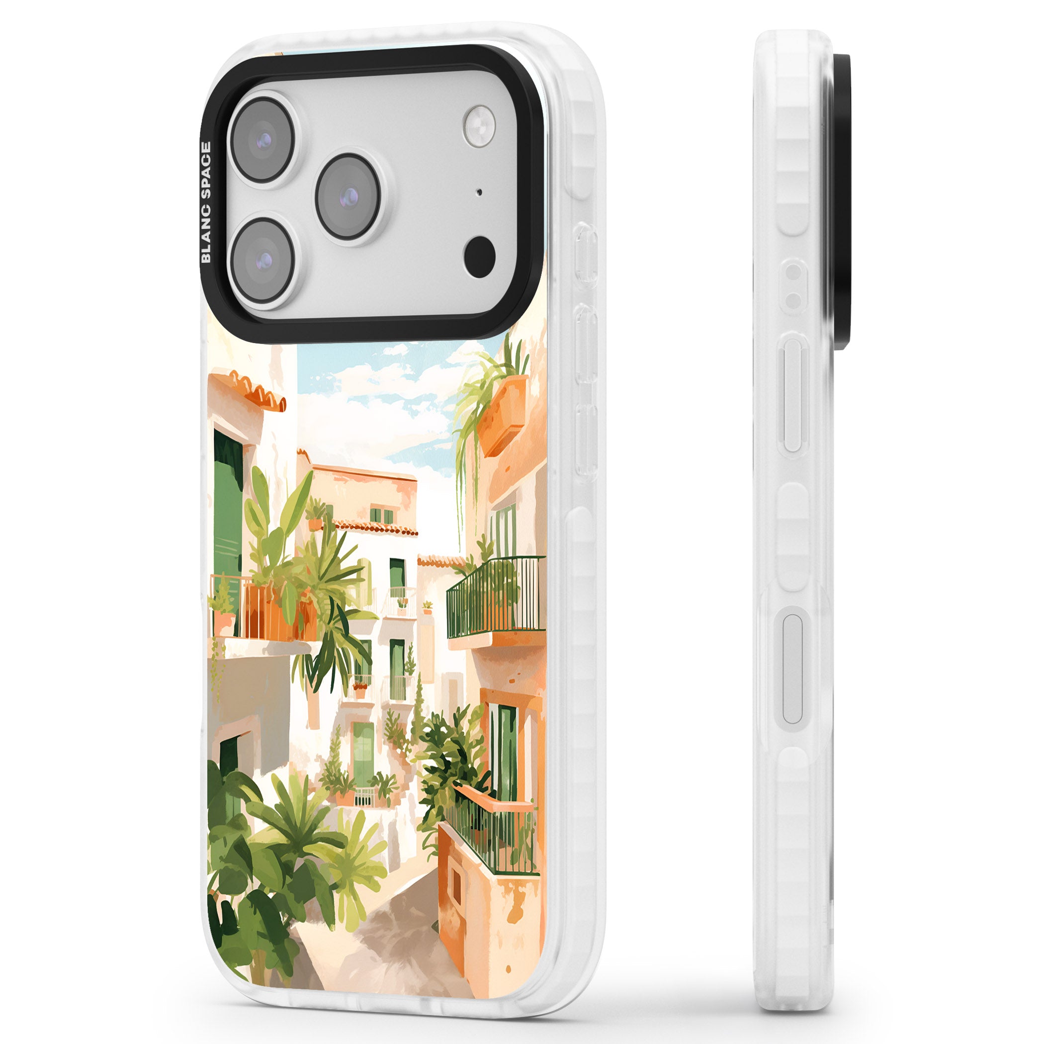 Tuscan Balconies iPhone 17 Pro Impact Clear Phone Case Side Profile
