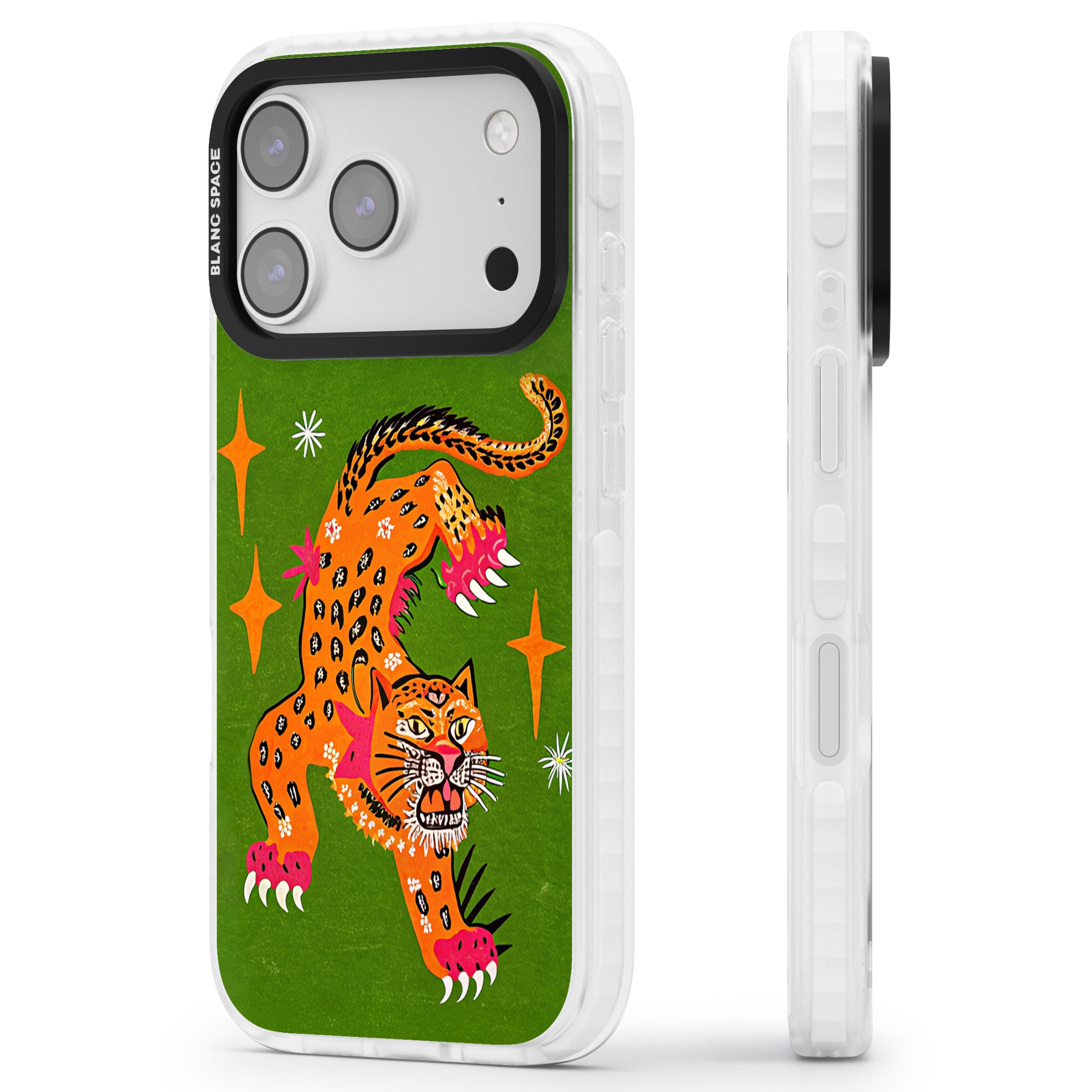 Fierce Jaguar iPhone 17 Pro Impact Clear Phone Case Side Profile