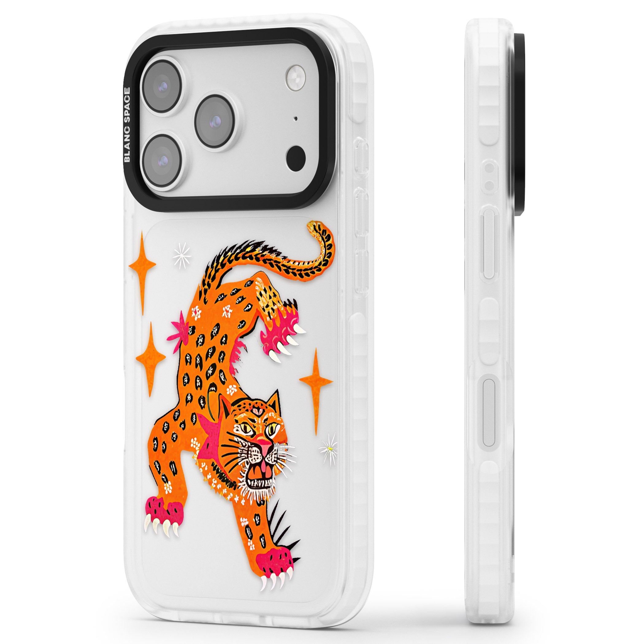 Fierce Jaguar Clear iPhone 17 Pro Impact Clear Phone Case Side Profile