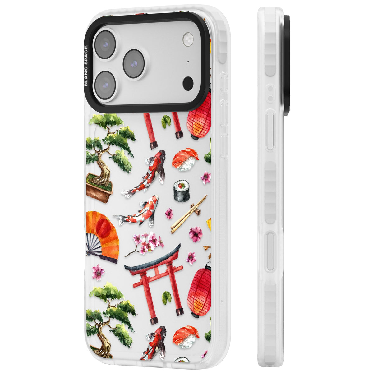 Japanese Watercolor iPhone 17 Pro Max Impact Clear Phone Case side