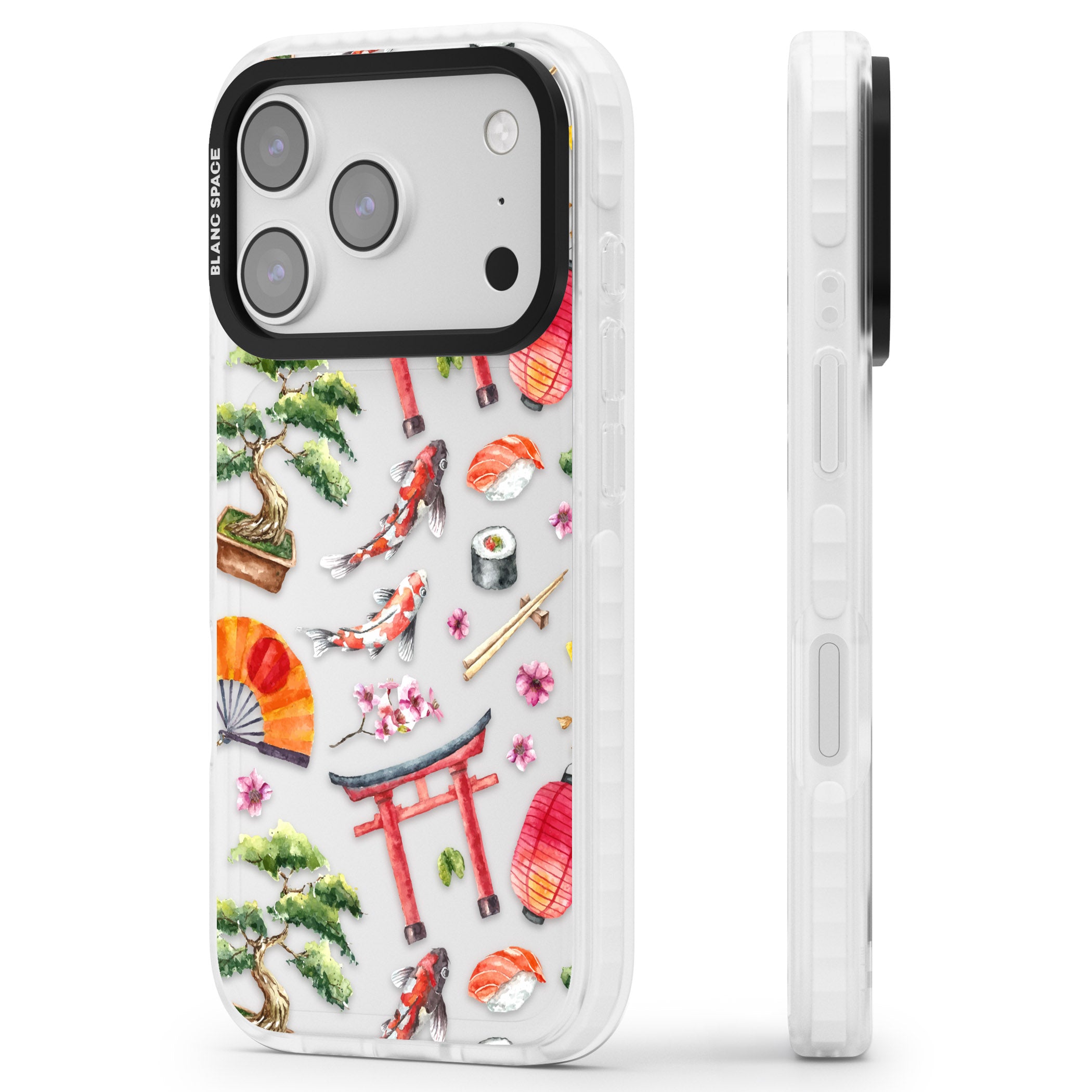 Japanese Watercolor iPhone 17 Pro Impact Clear Phone Case Side Profile