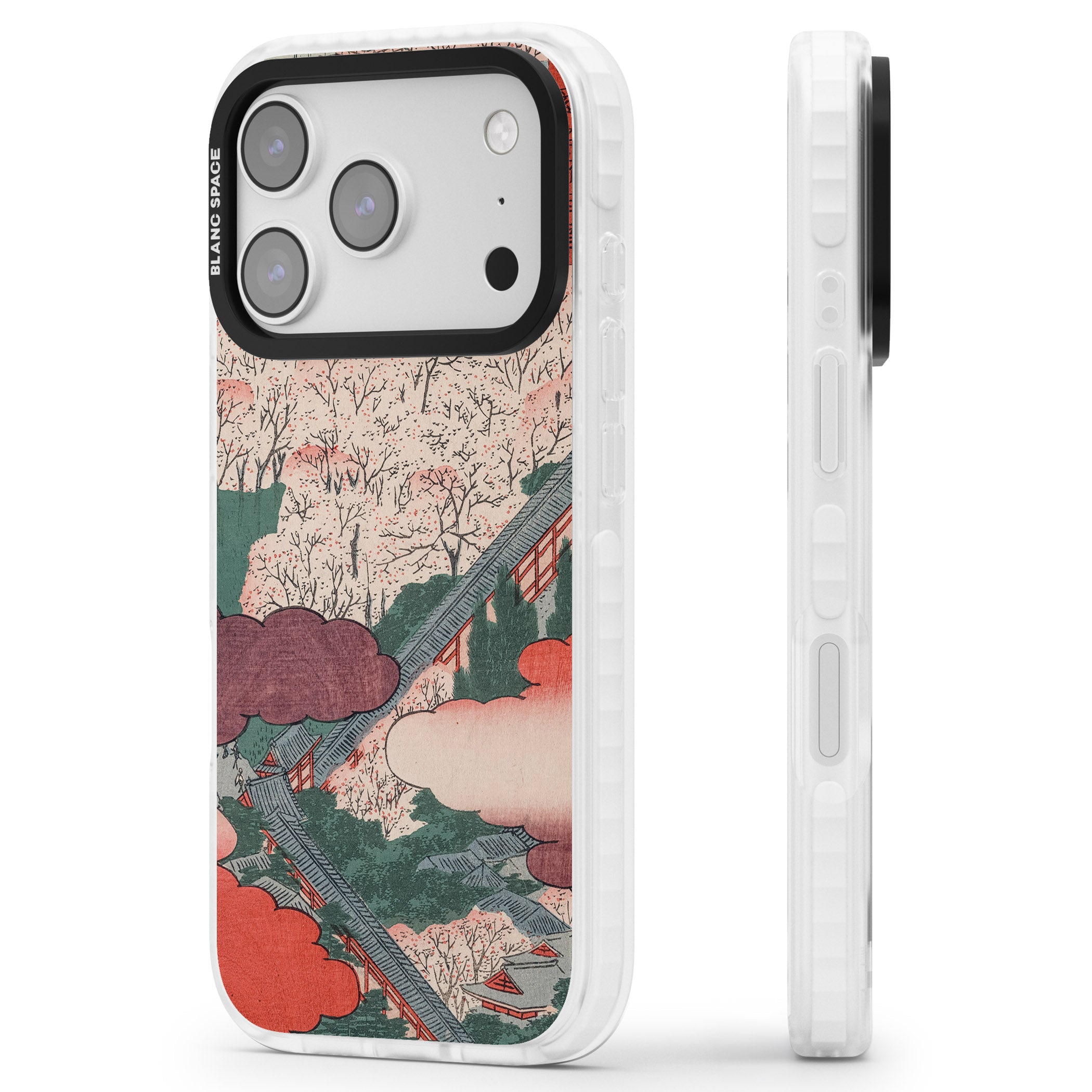 Vintage Japanese Illustrations Japanese City iPhone 17 Pro Impact Clear Phone Case Side Profile