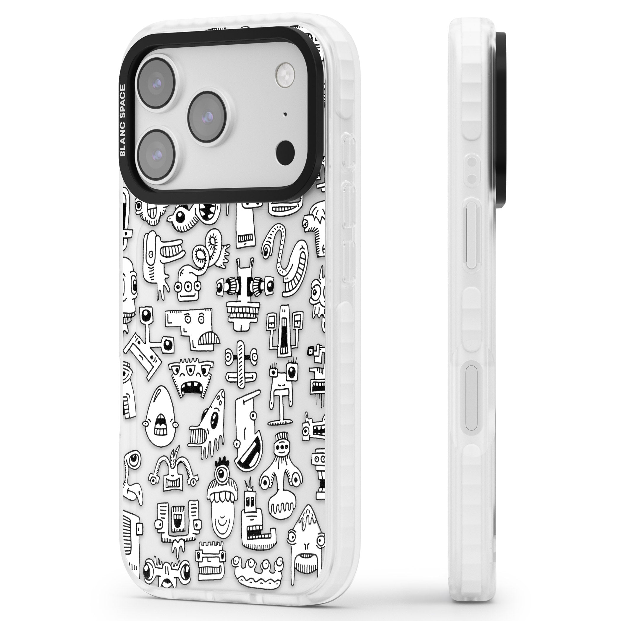 Weird Friends iPhone 17 Pro Impact Clear Phone Case Side Profile