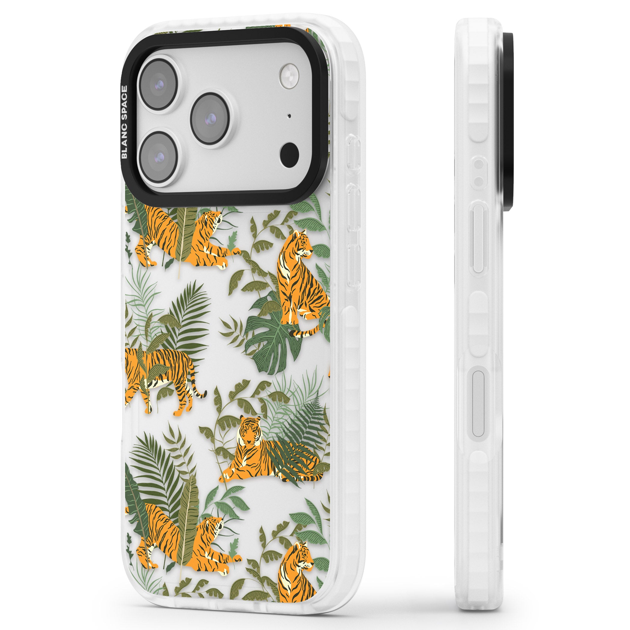 Tiger & Fern Jungle iPhone 17 Pro Impact Clear Phone Case Side Profile