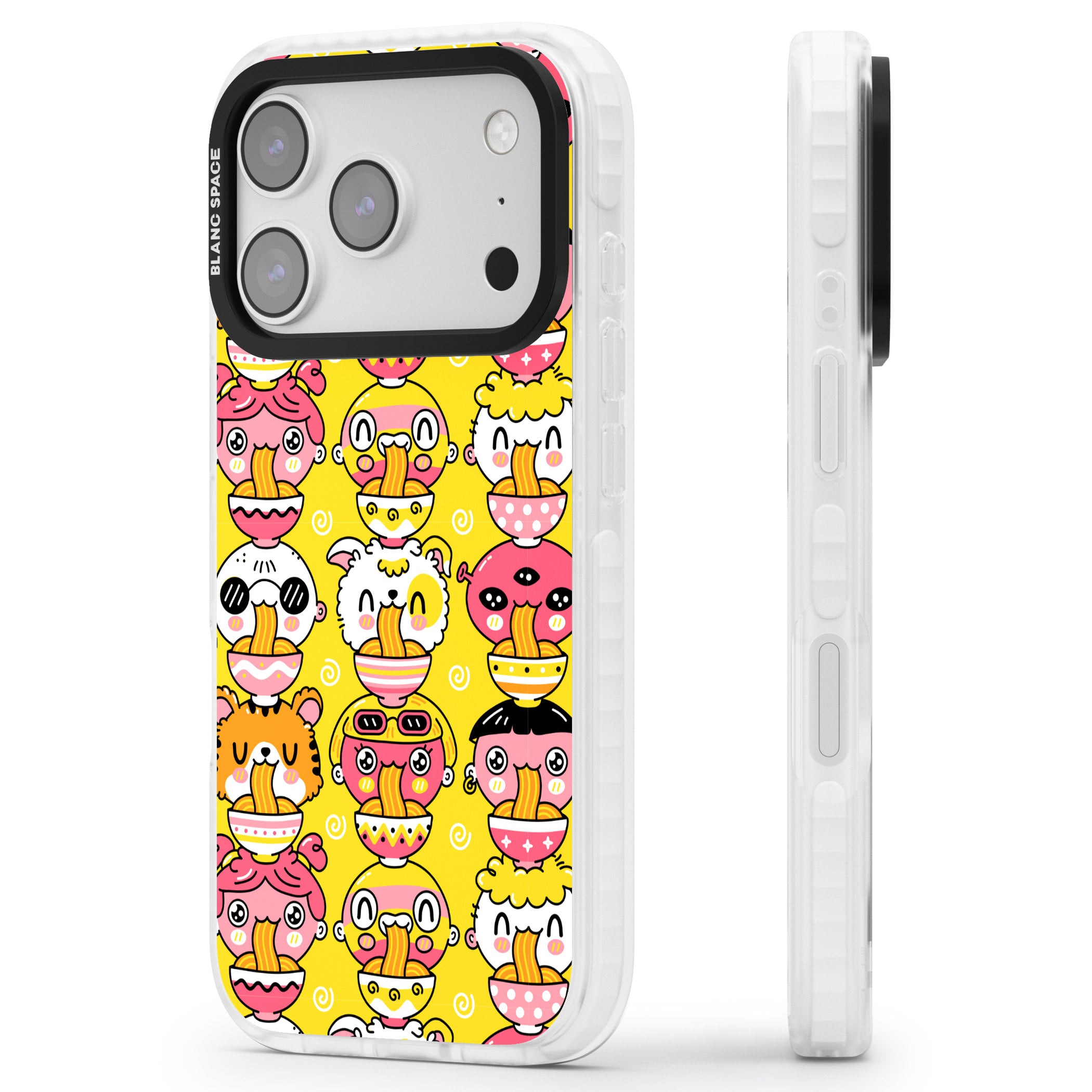 Ramen Noodle Kawaii Pattern iPhone 17 Pro Impact Clear Phone Case Side Profile
