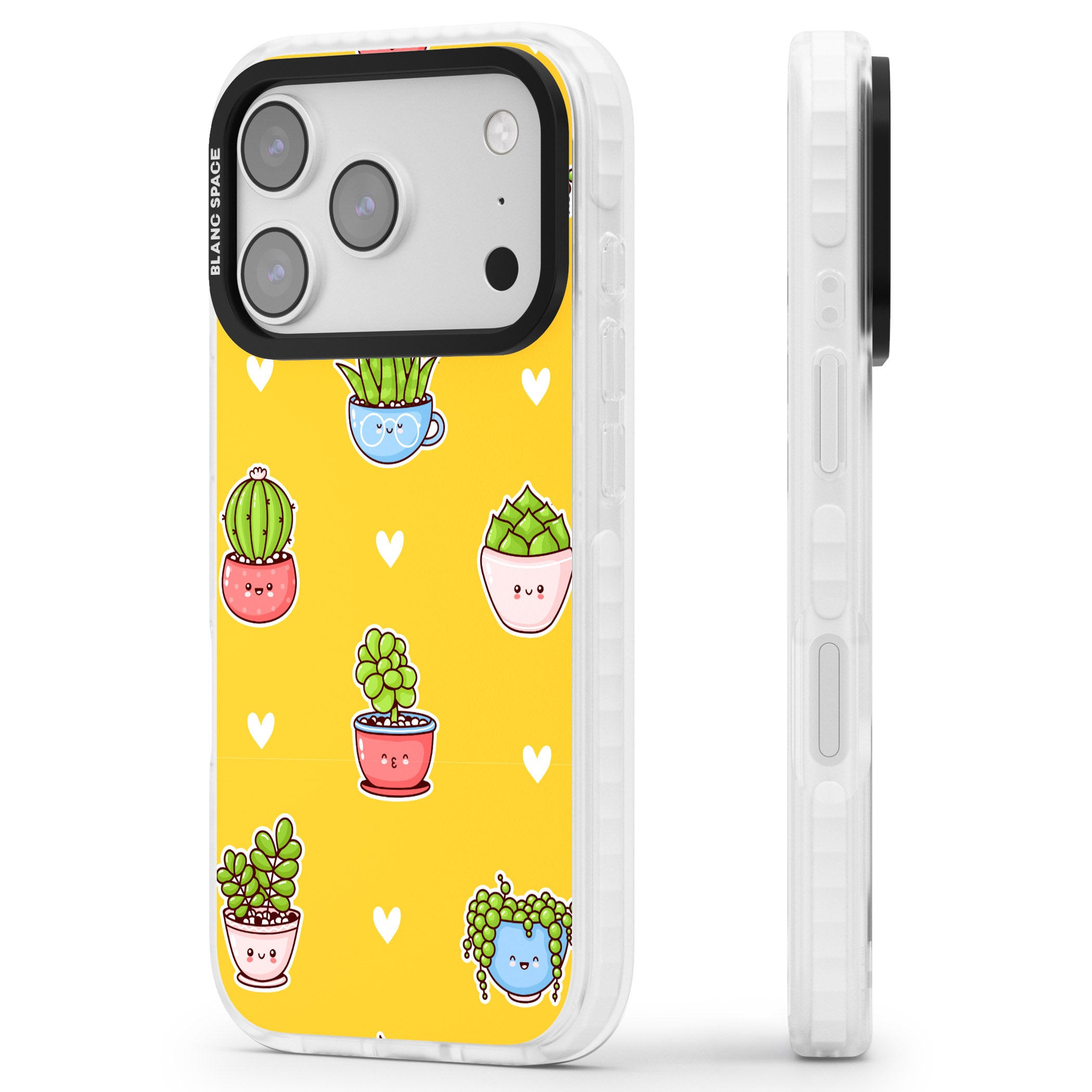 Plant Faces Kawaii Pattern iPhone 17 Pro Impact Clear Phone Case Side Profile