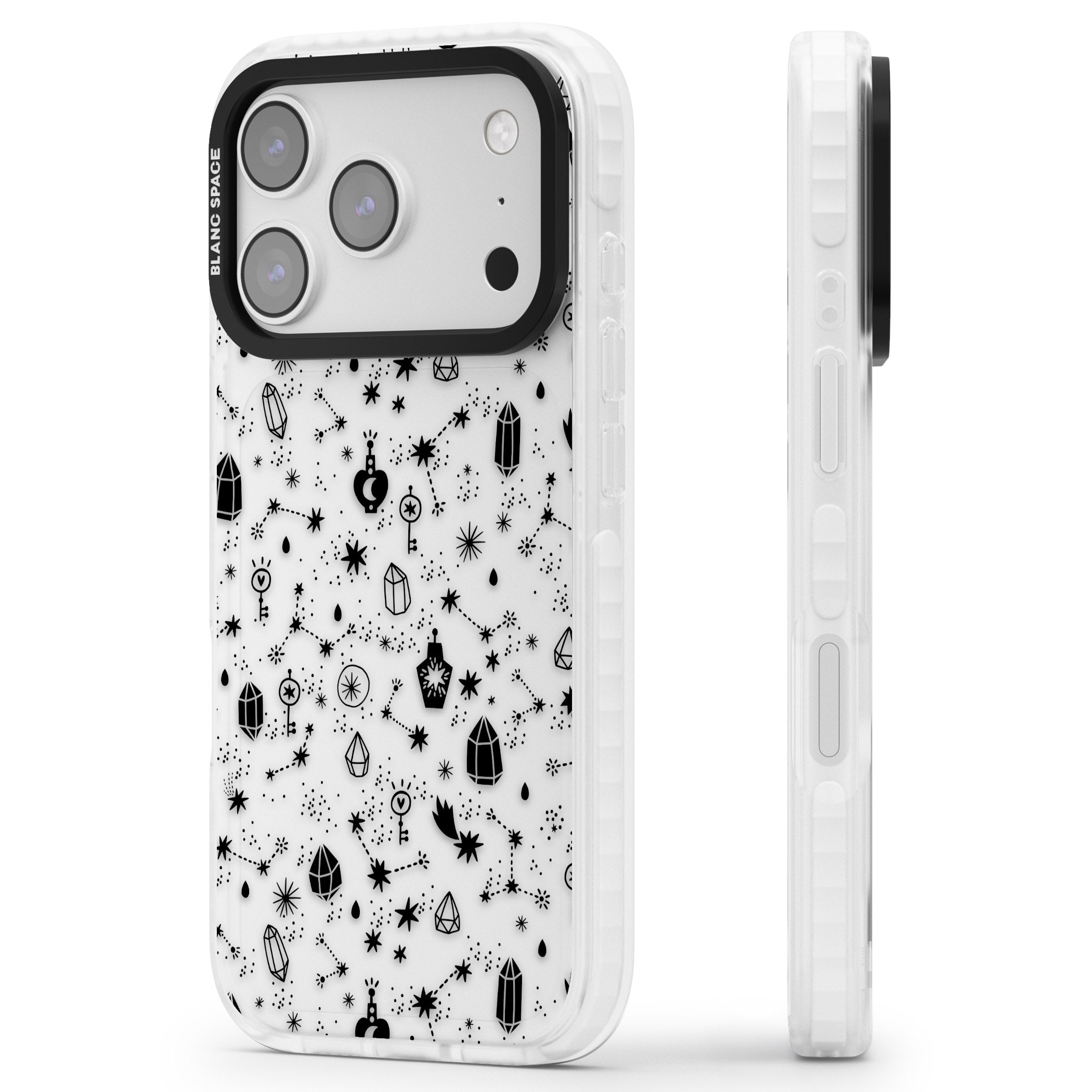 Black Cosmic Crystal iPhone 17 Pro Impact Clear Phone Case Side Profile