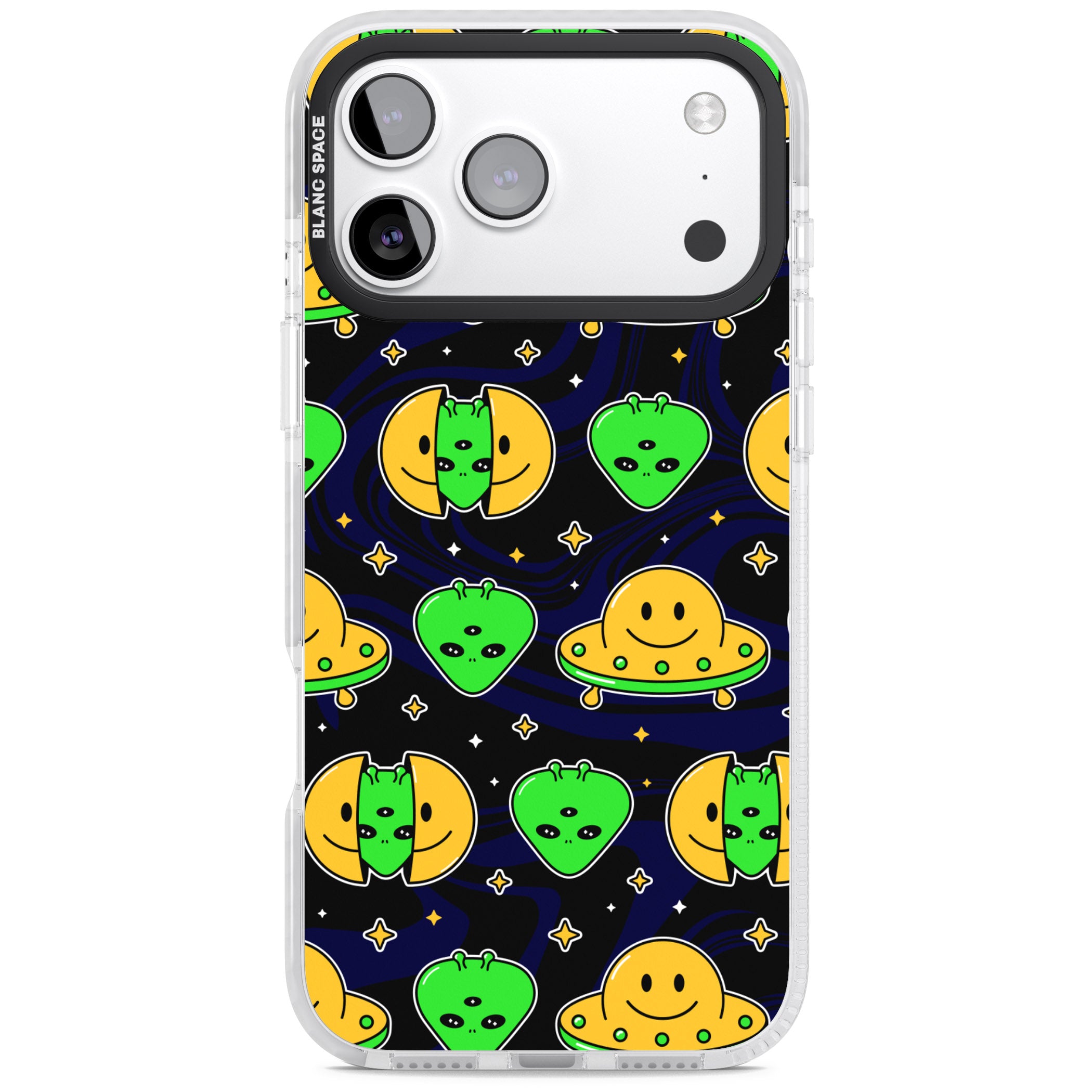 Alien Head Pattern iPhone 17 Pro Impact Pro Clear Phone Case