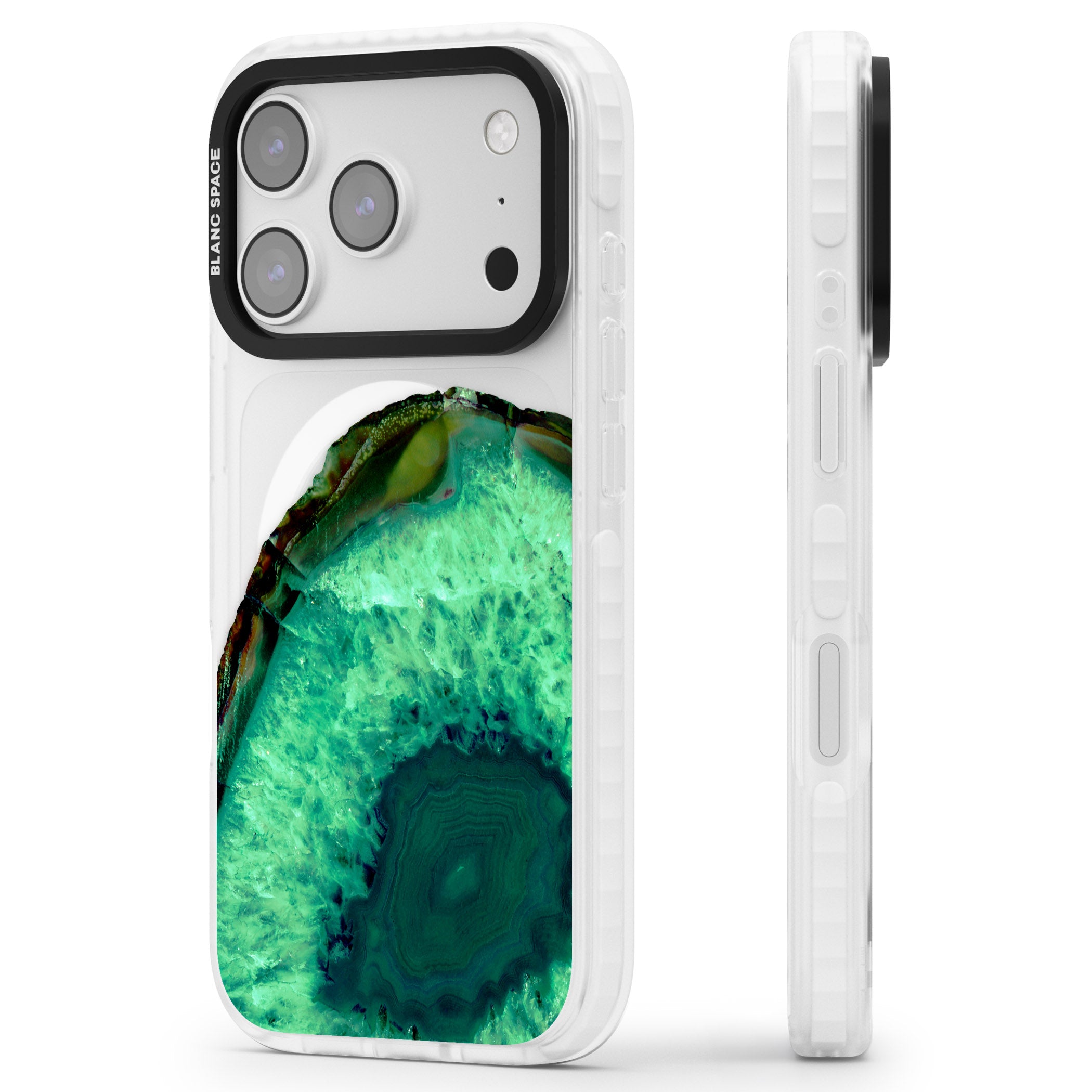 Emerald Geode iPhone 17 Pro Impact Pro Clear Phone Case Side Profile