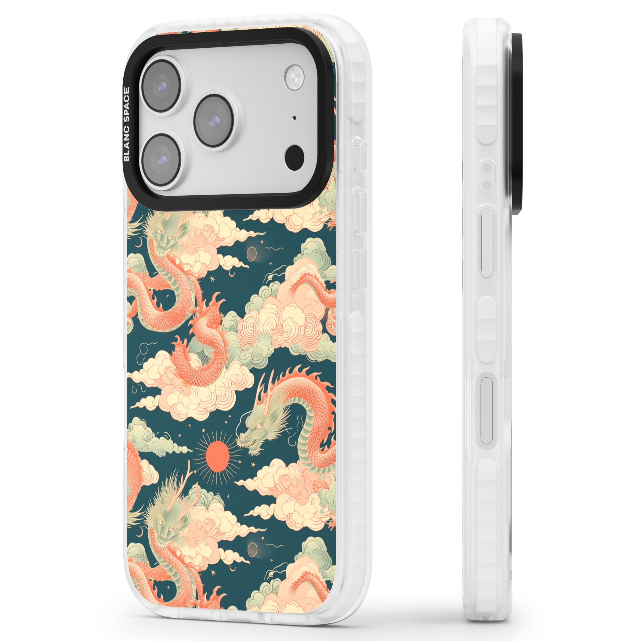 Chinese Dragons Clouds iPhone 17 Pro Impact Pro Clear Phone Case Side Profile