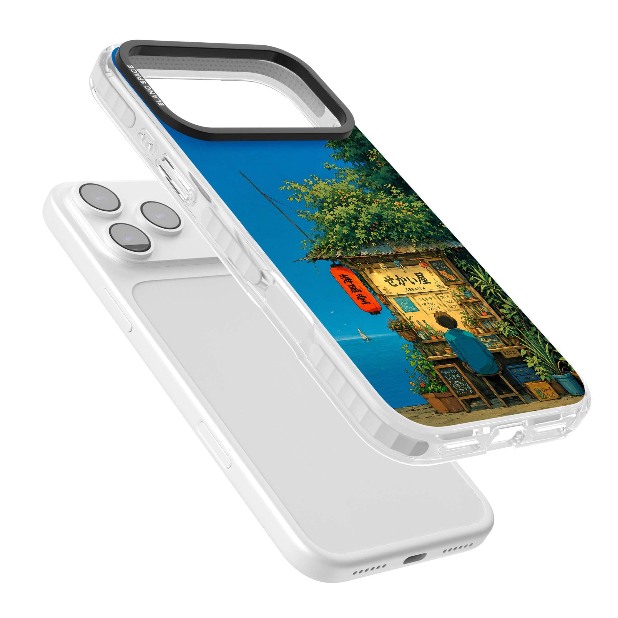 The Shirahama Kiosk anime iPhone case featuring a Japanese seaside shop, red paper lantern and ocean view | Impact Magsafe case for iPhone 17 Pro, iPhone 17 Pro Max