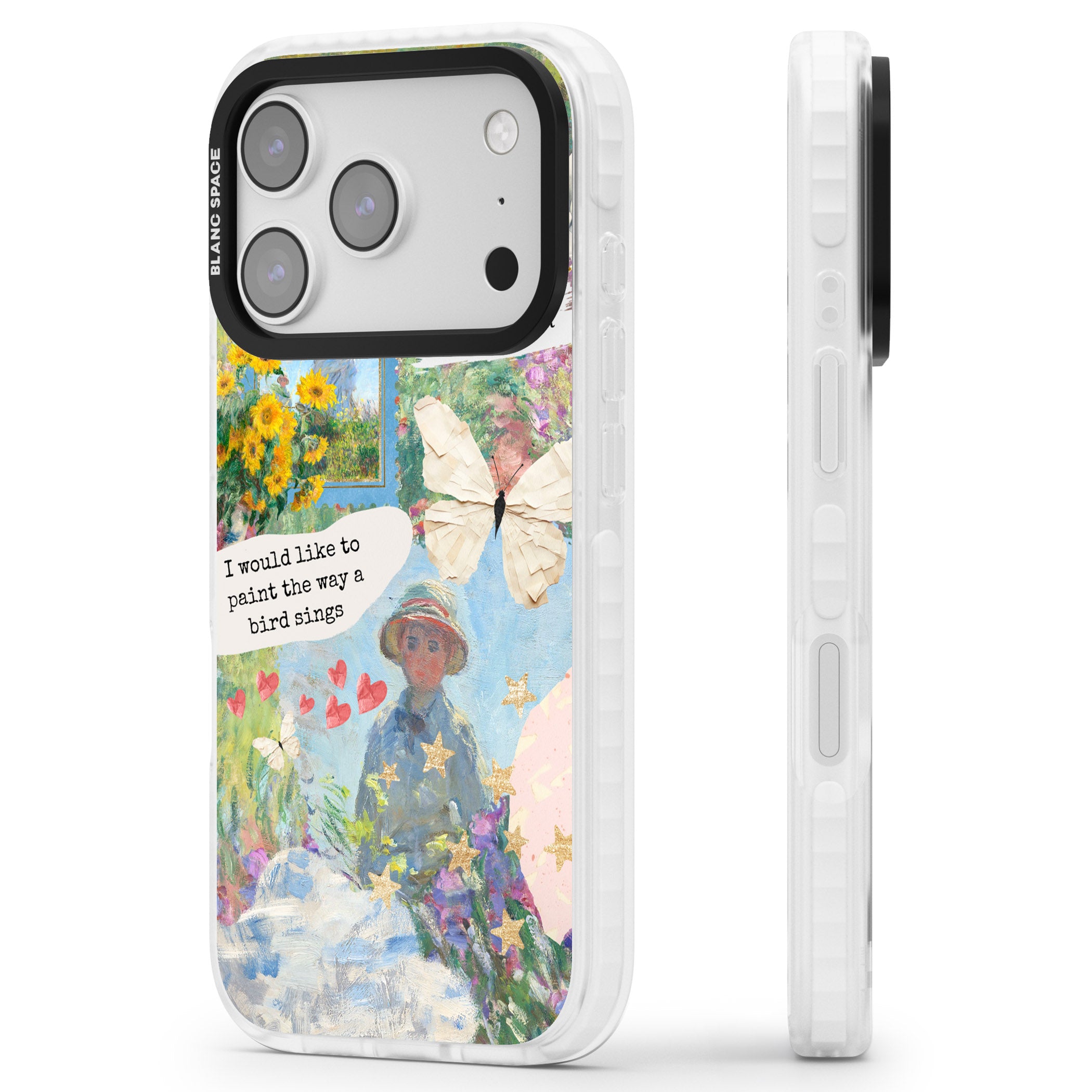 Monet 'Way A Bird Sings' Collage iPhone 17 Pro Impact Pro Clear Phone Case Side Profile