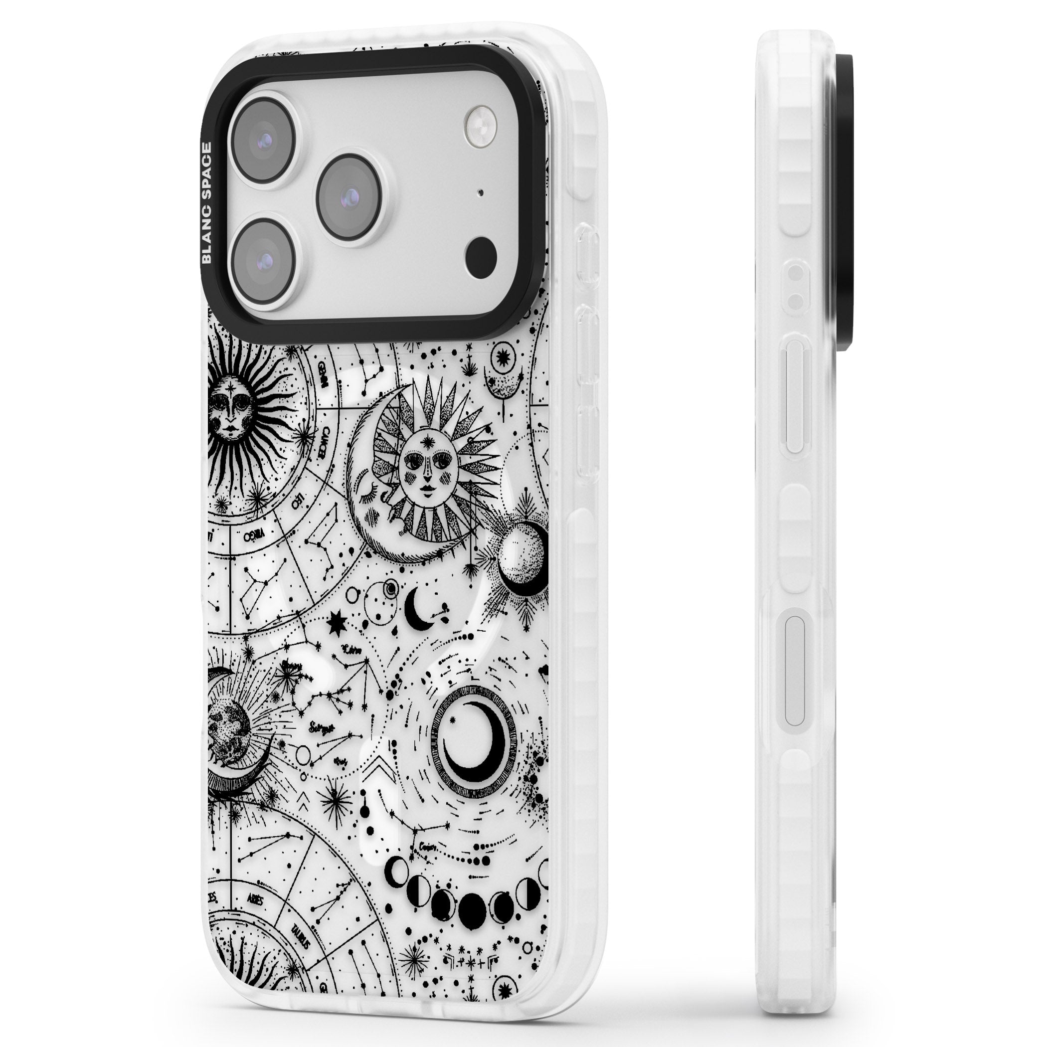 Celestial Zodiac iPhone 17 Pro Impact Pro Clear Phone Case Side Profile