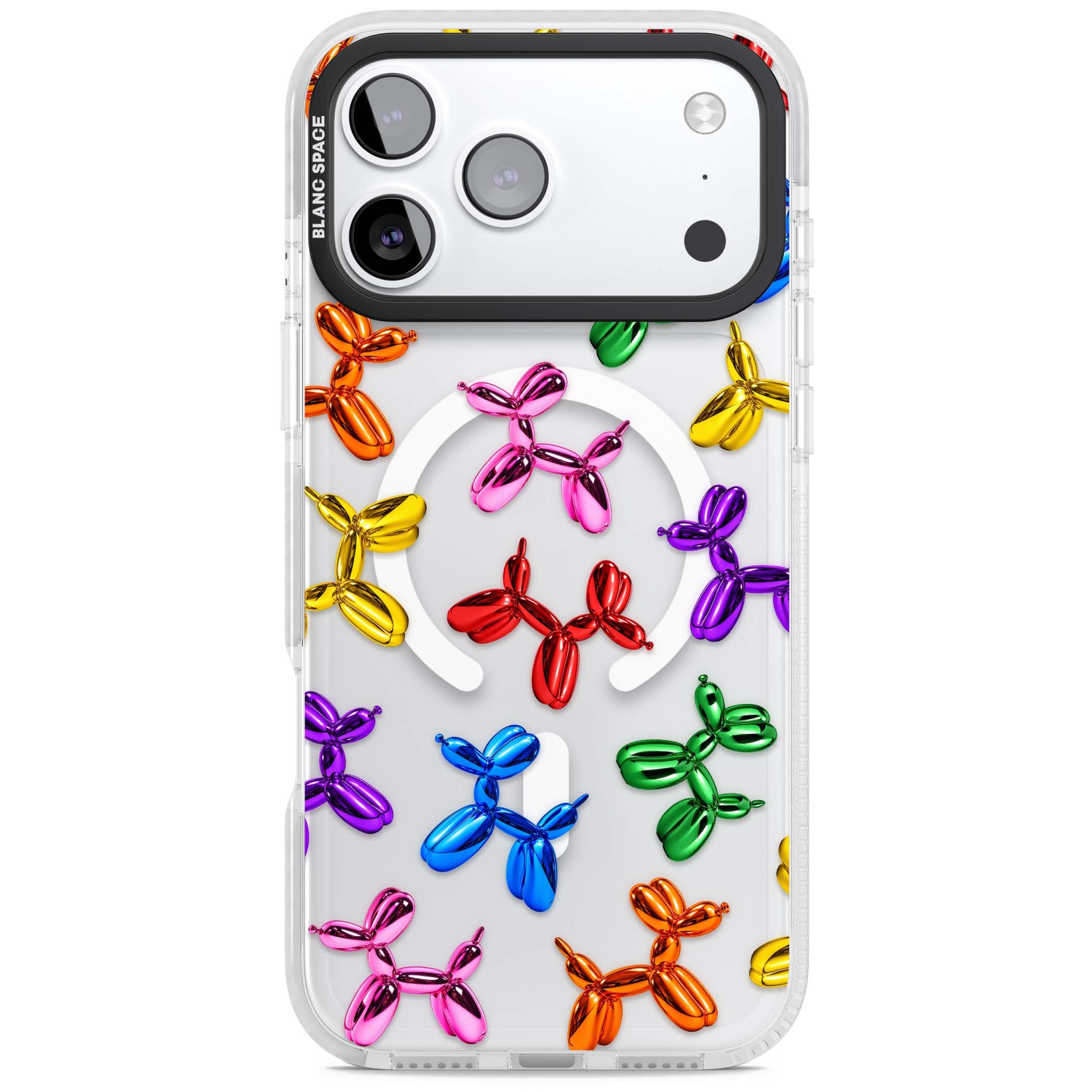 Balloon Dogs pop art iPhone case featuring rainbow chrome balloon dogs in Jeff Koons style | Impact Magsafe case for iPhone 17 Pro, iPhone 17 Pro Max