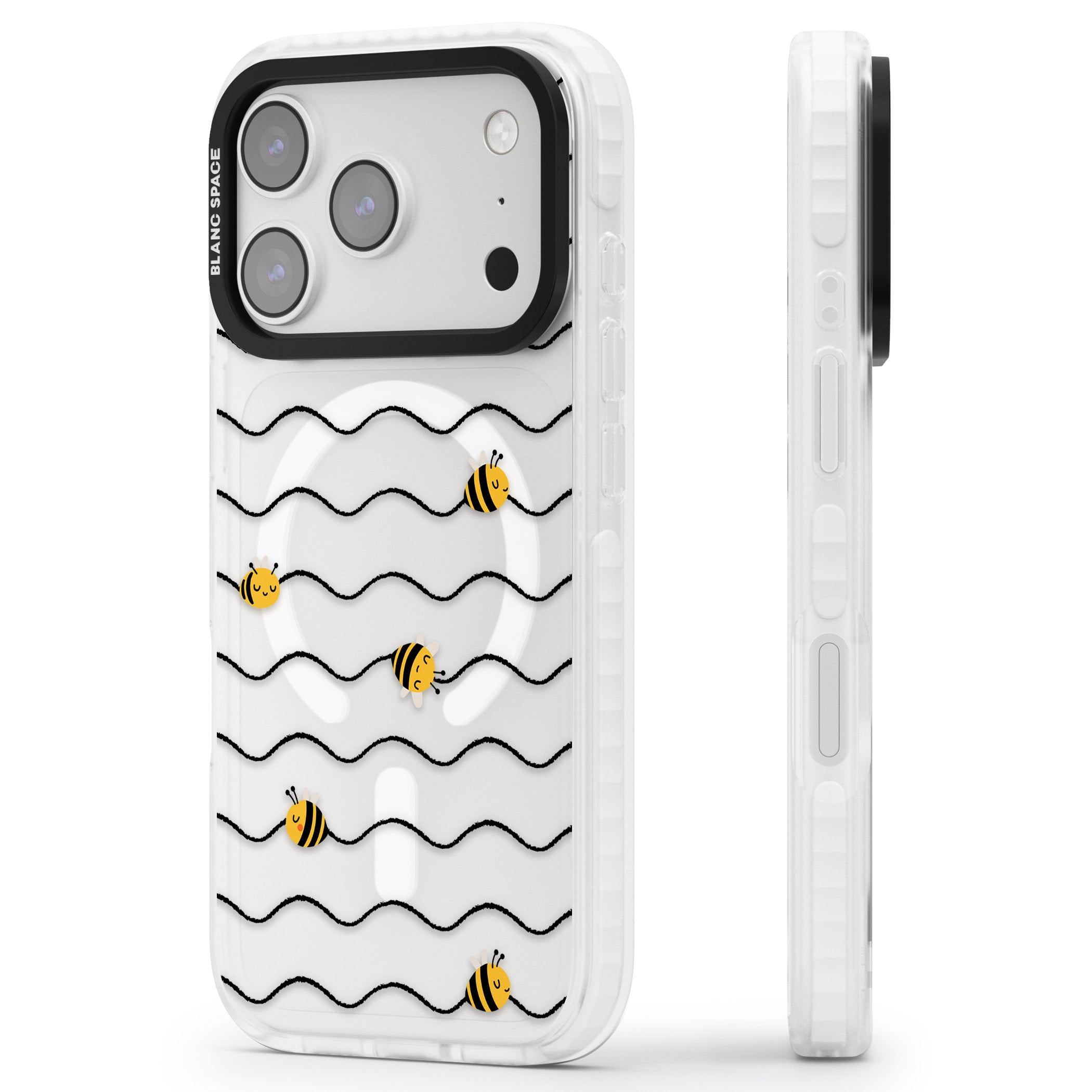Bee Wave Pattern iPhone 17 Pro Impact Pro Clear Phone Case Side Profile