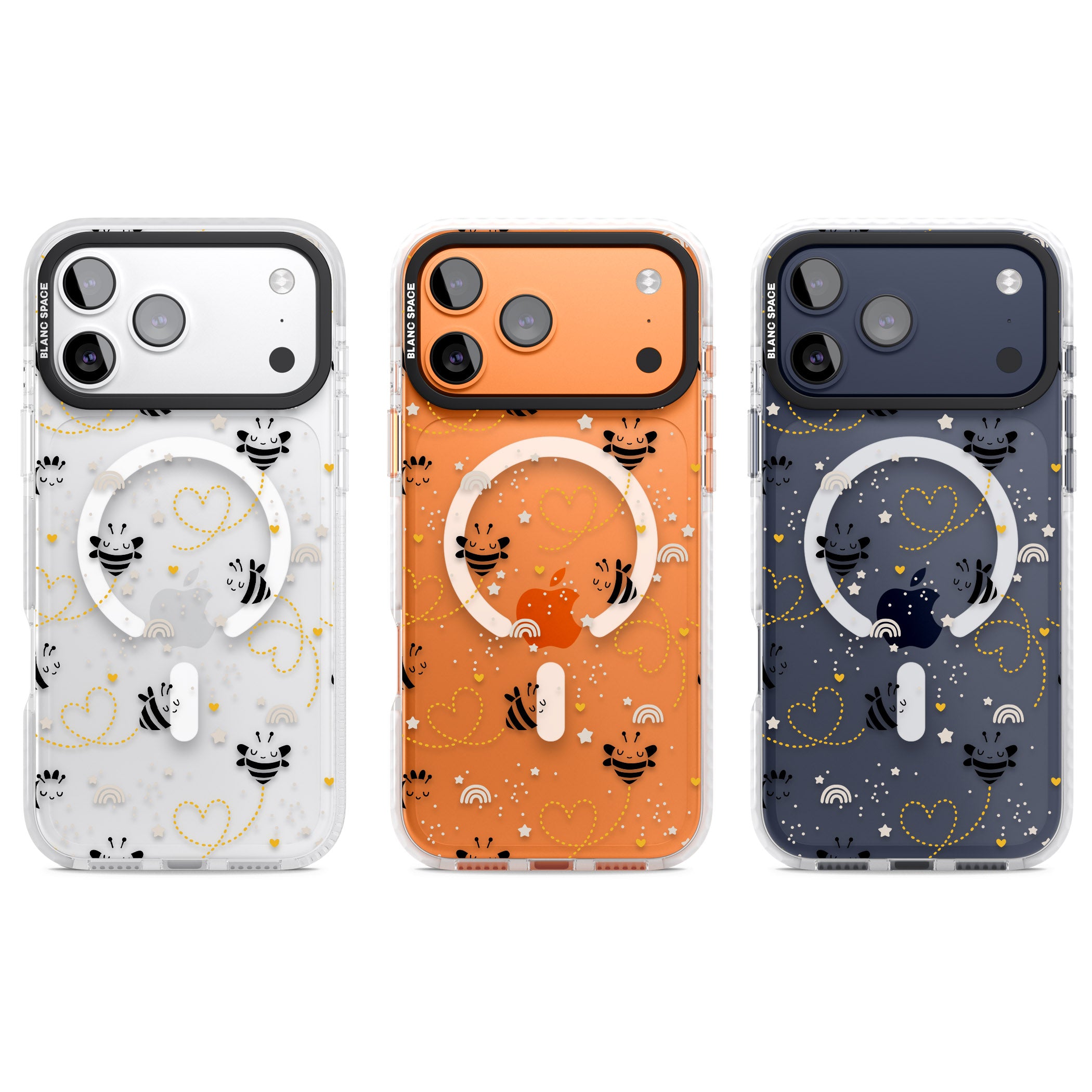 Bee Hearts Pattern iPhone 17 Pro Impact Pro Clear Phone Case APT Impact Protection