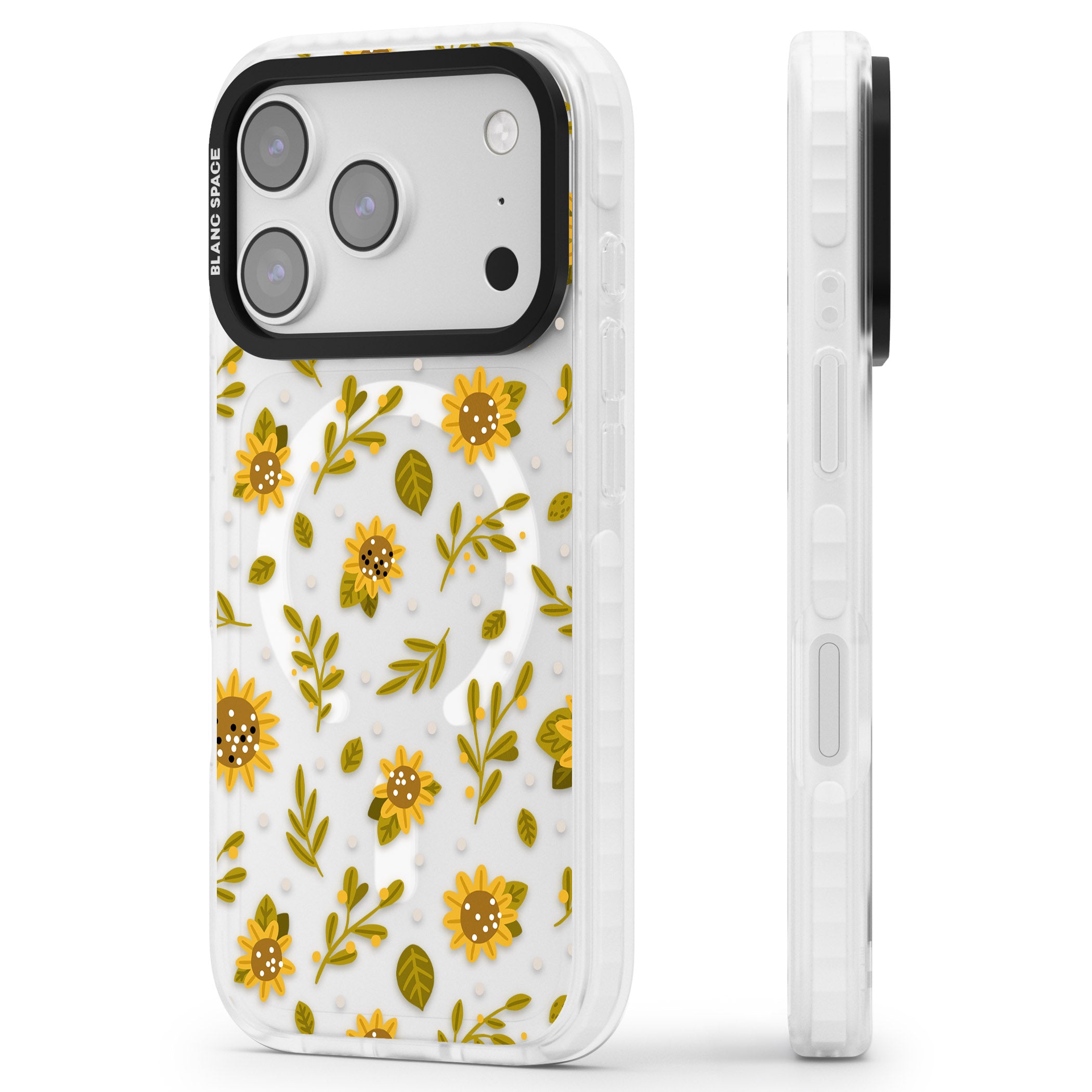 Bees & Sunflowers iPhone 17 Pro Impact Pro Clear Phone Case Side Profile