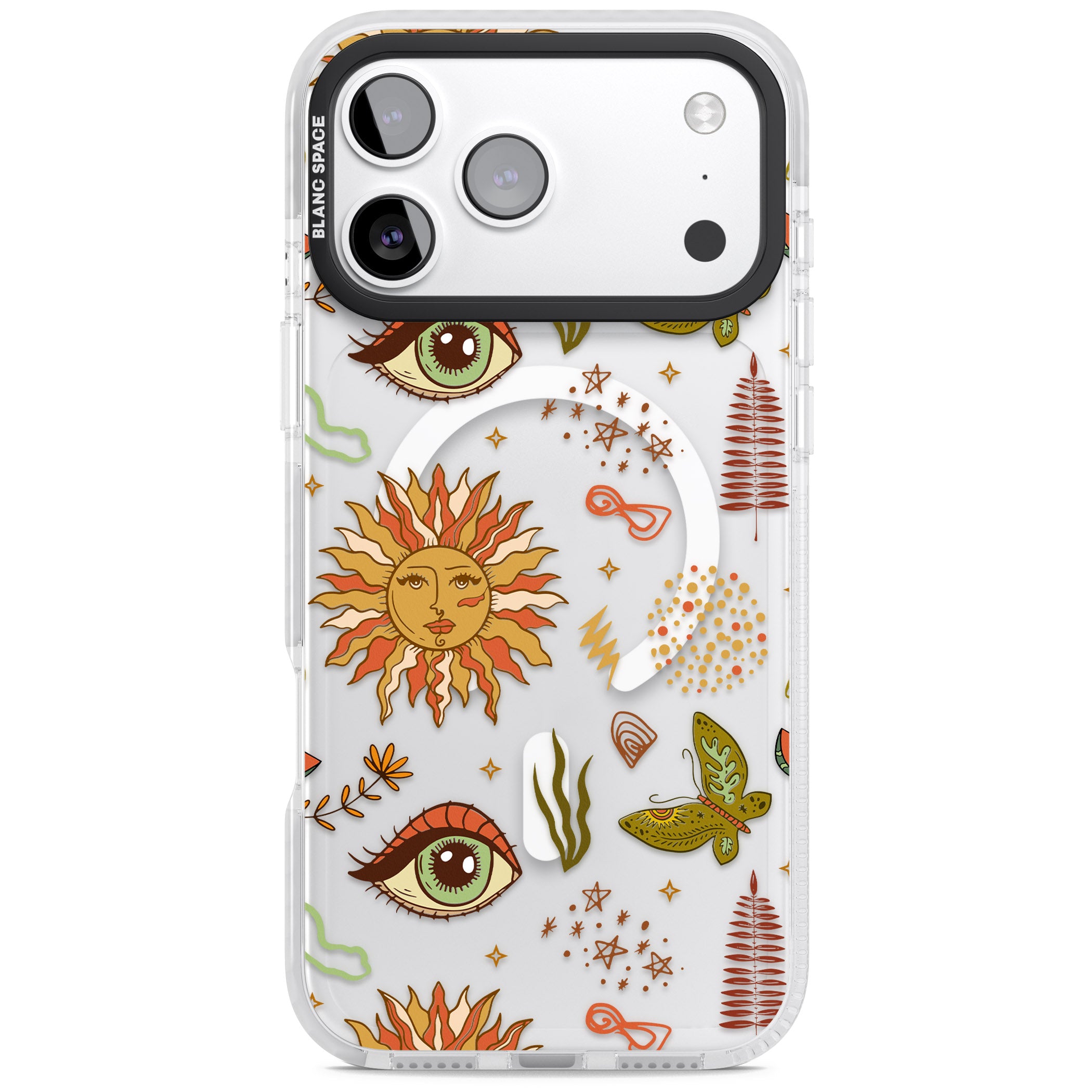 Boho Celestial Sun & Eye Pattern iPhone 17 Pro Impact Pro Clear Phone Case