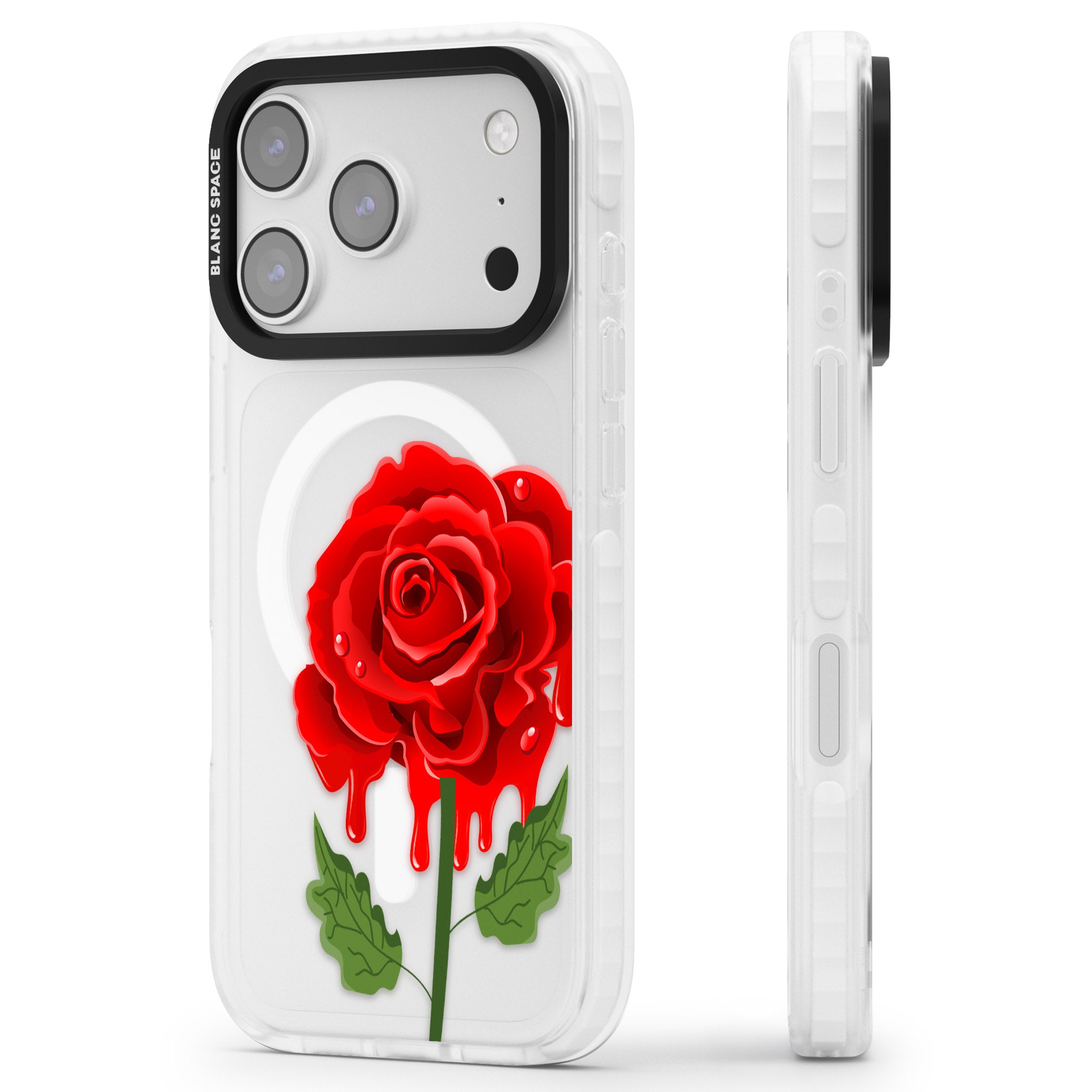 Melting Rose iPhone 17 Pro Impact Pro Clear Phone Case Side Profile