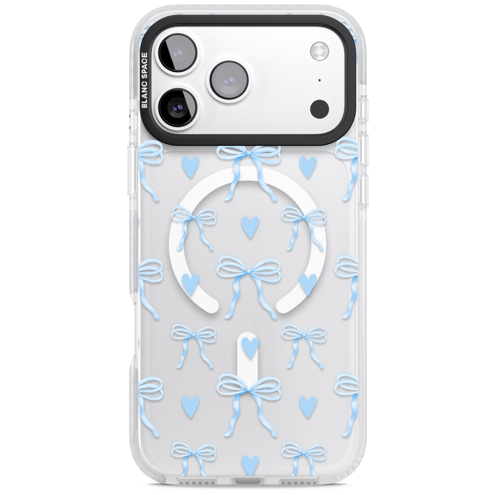 Blue Bows & Hearts iPhone 17 Pro Impact Pro Clear Phone Case
