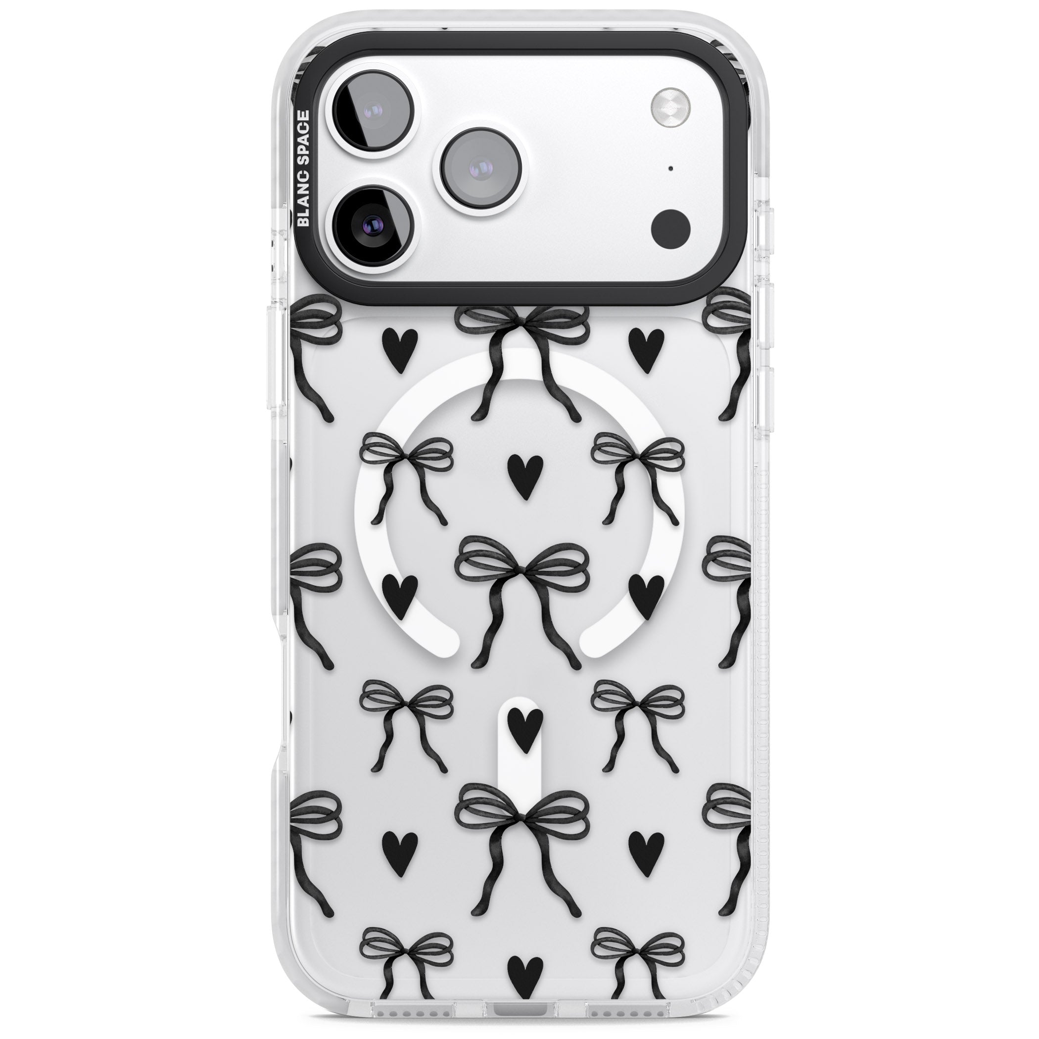 Black Bows & Hearts iPhone 17 Pro Impact Pro Clear Phone Case